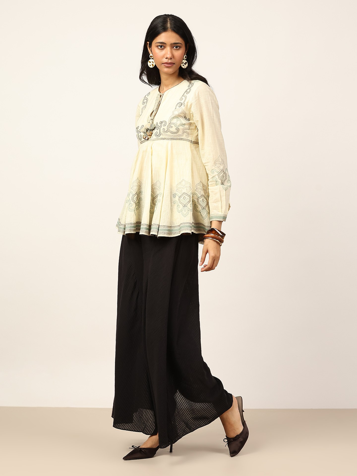 Ecru Cross Stitch Kurti