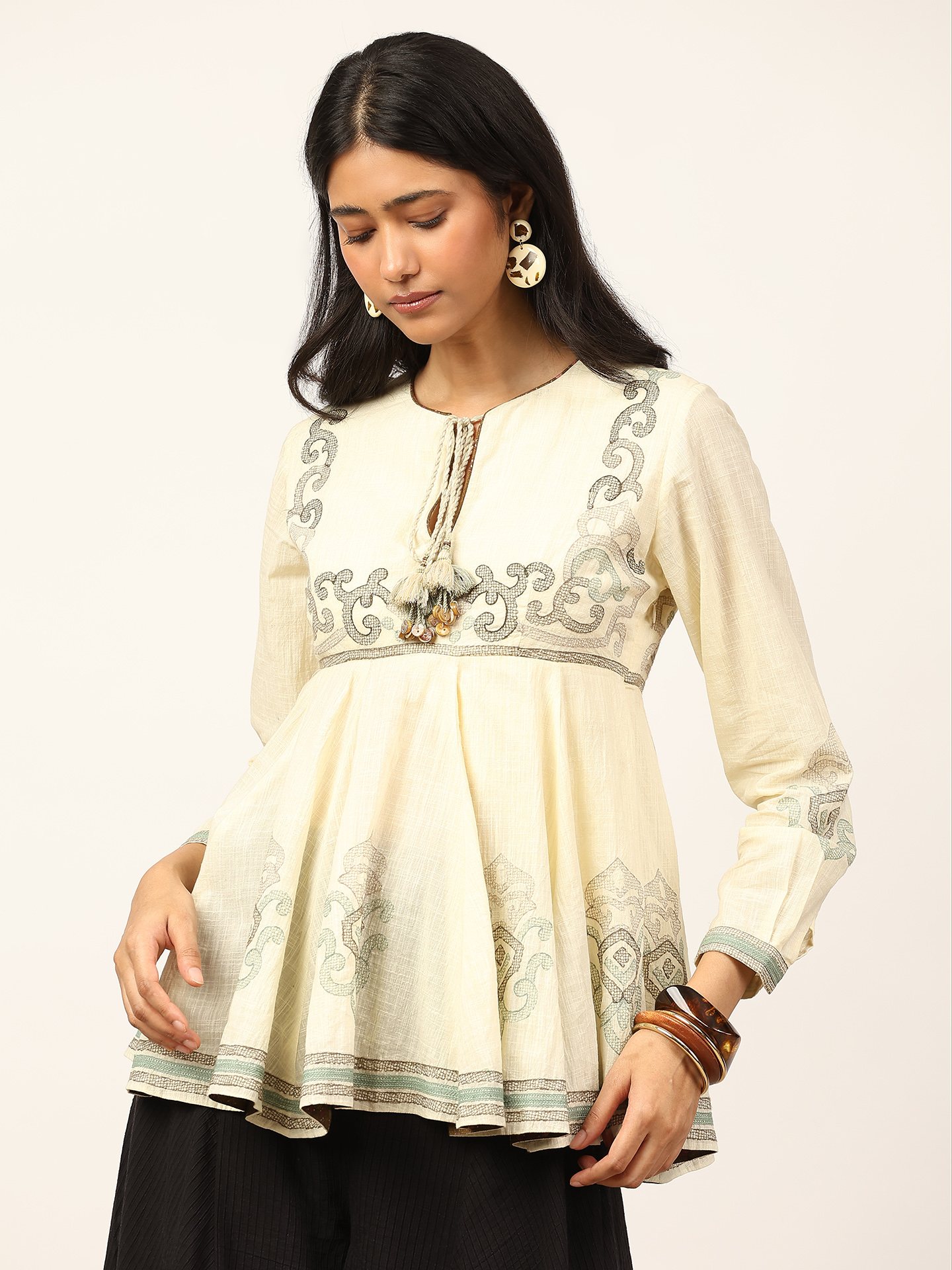 Ecru Cross Stitch Kurti