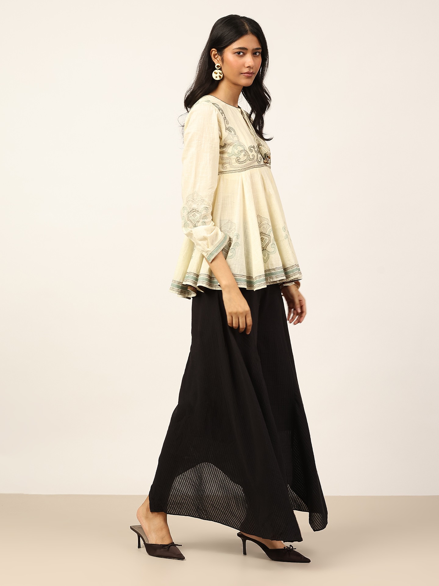 Ecru Cross Stitch Kurti