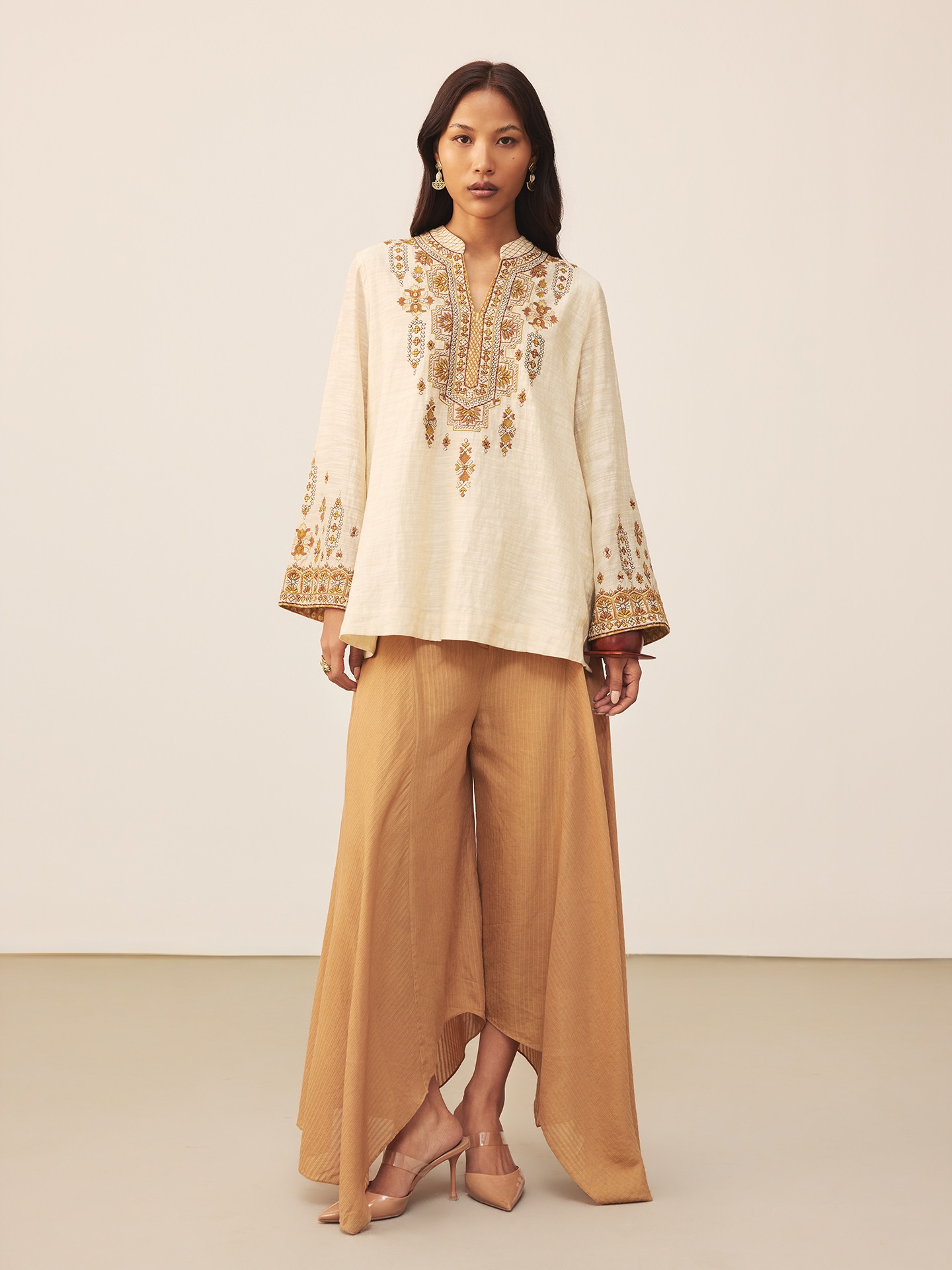 Beige Lara Embroidery Kurti