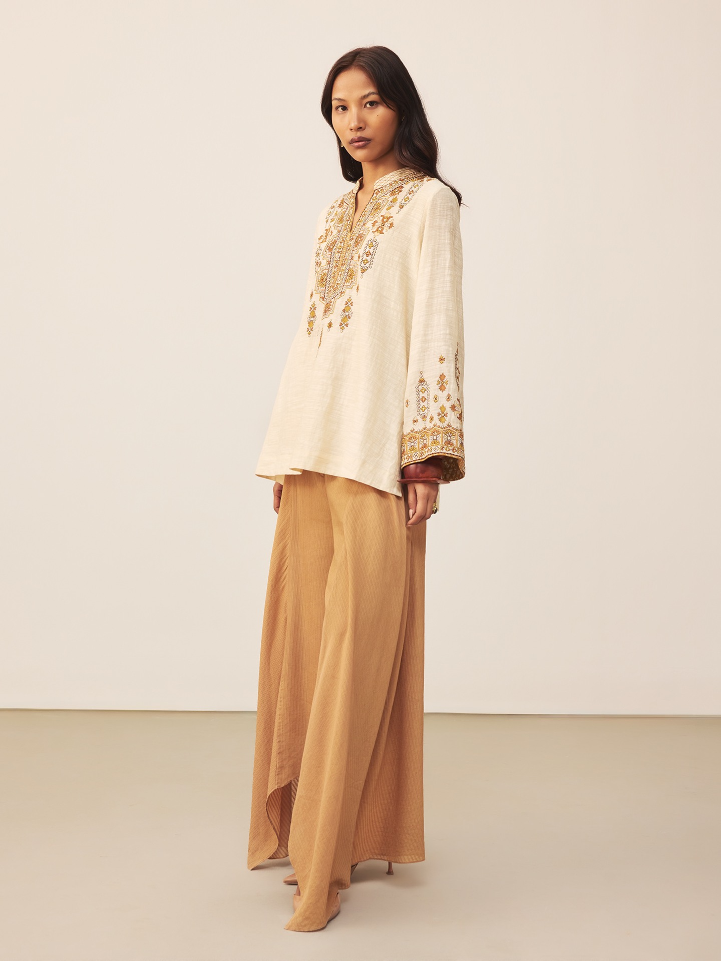 Beige Lara Embroidery Kurti
