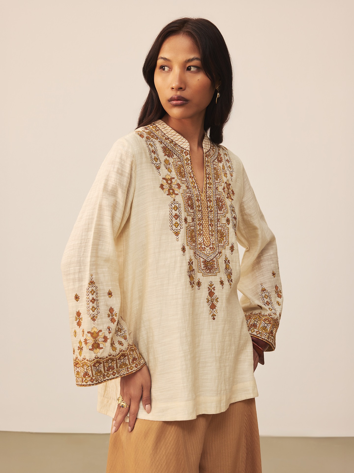 Beige Lara Embroidery Kurti