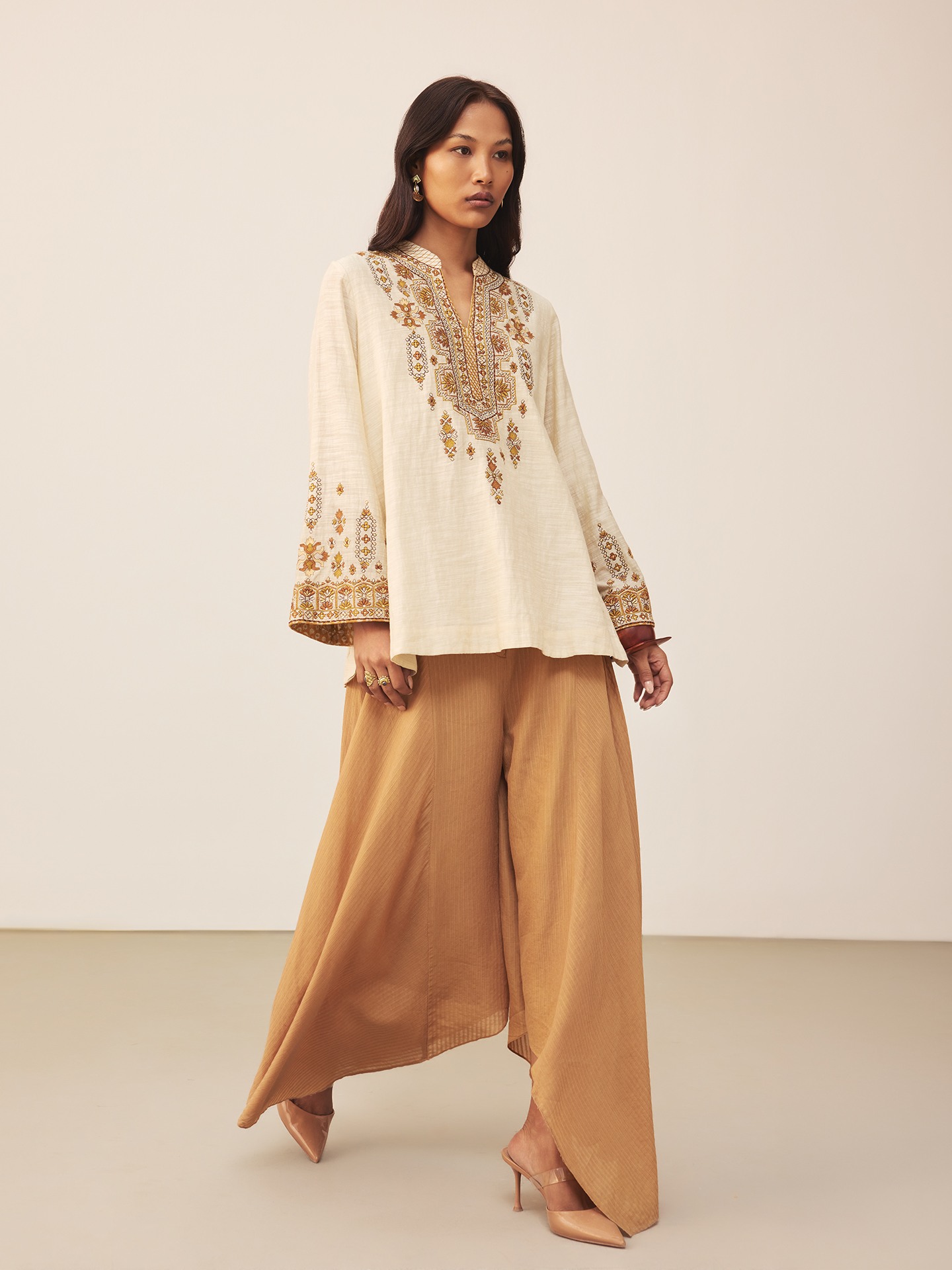 Beige Lara Embroidery Kurti