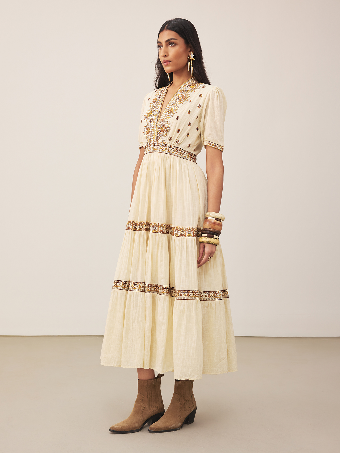 Beige Lara Embroidery Long Dress