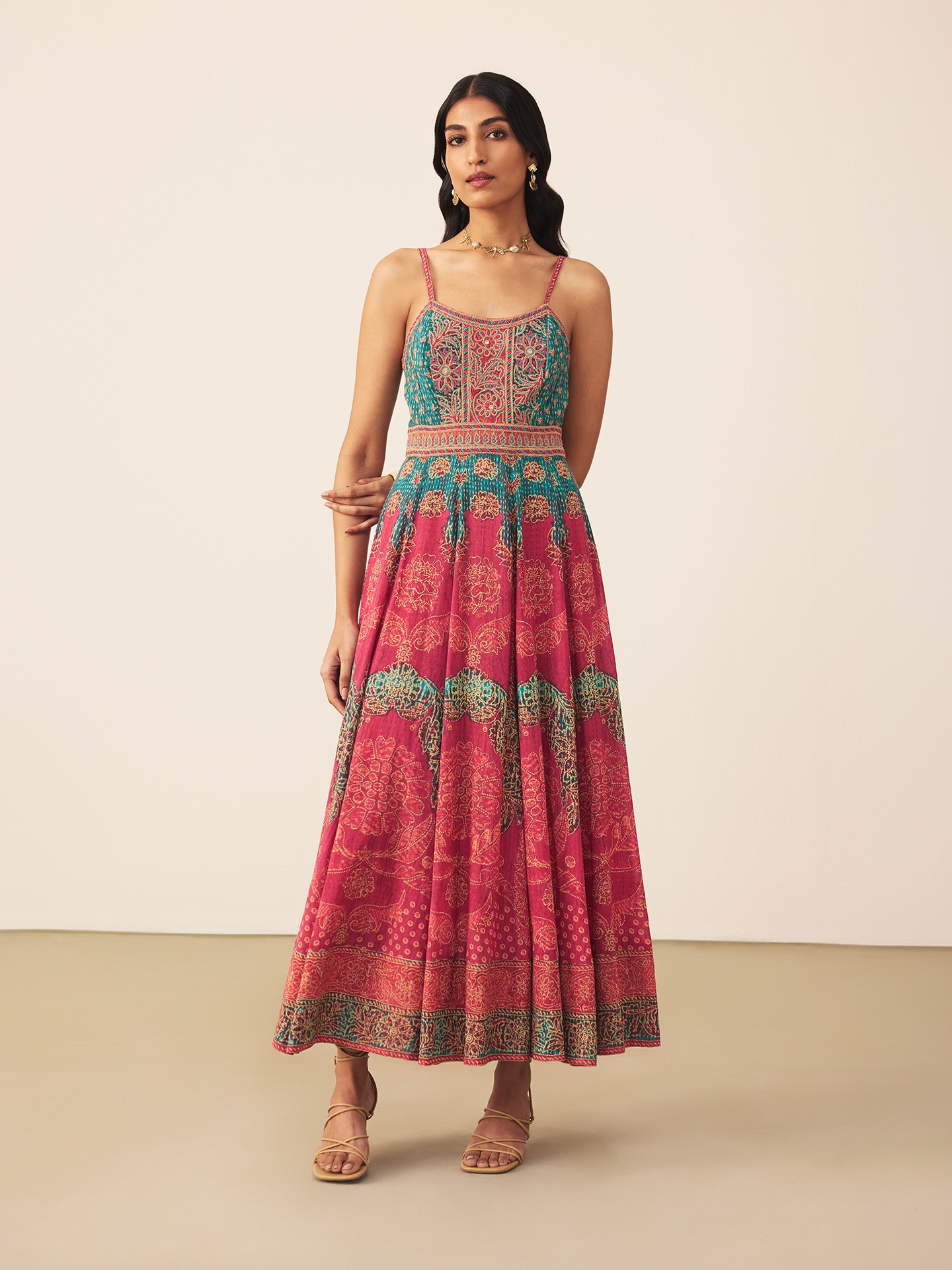 Teal Safflower Long Dress