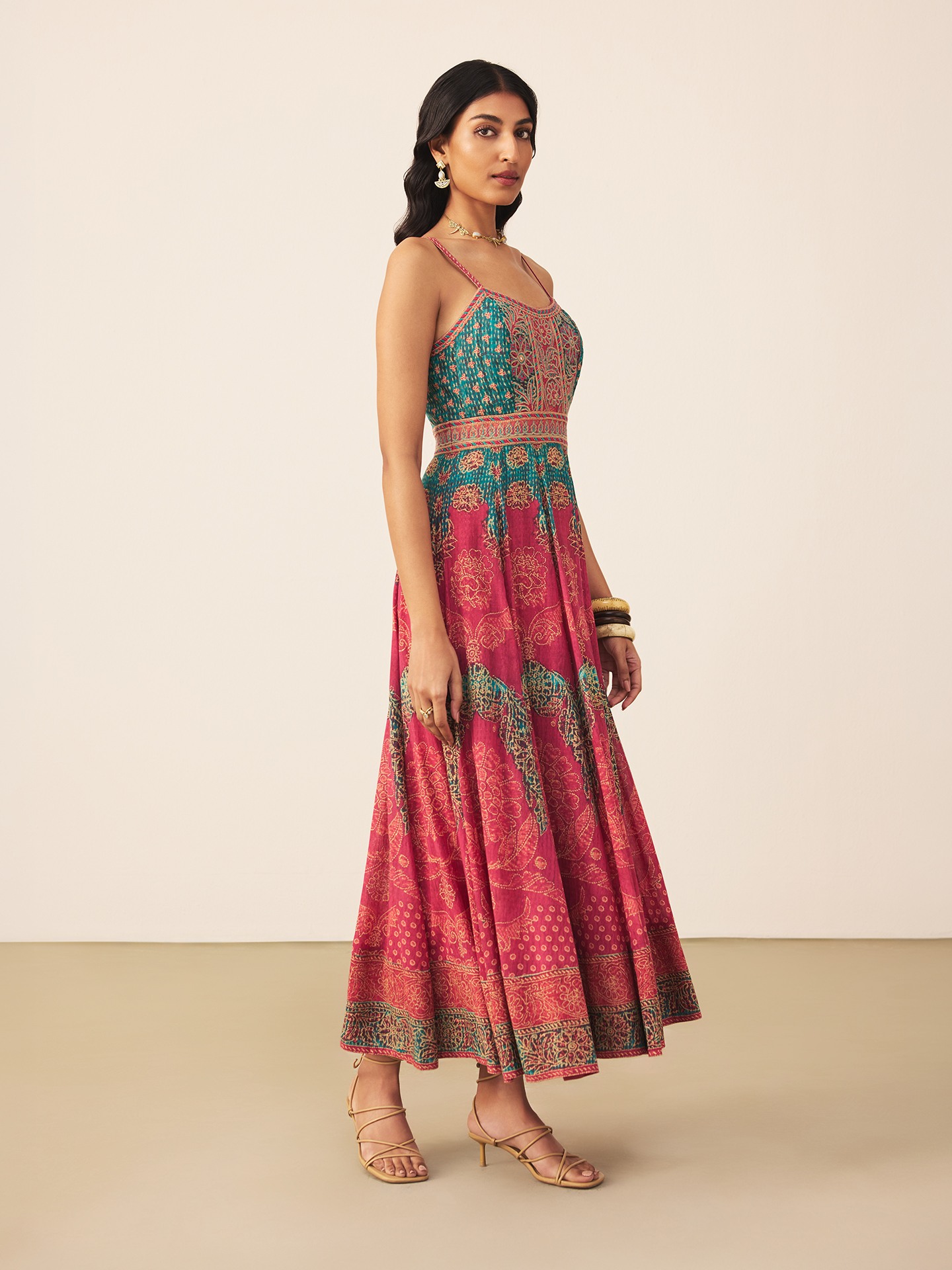 Teal Safflower Long Dress