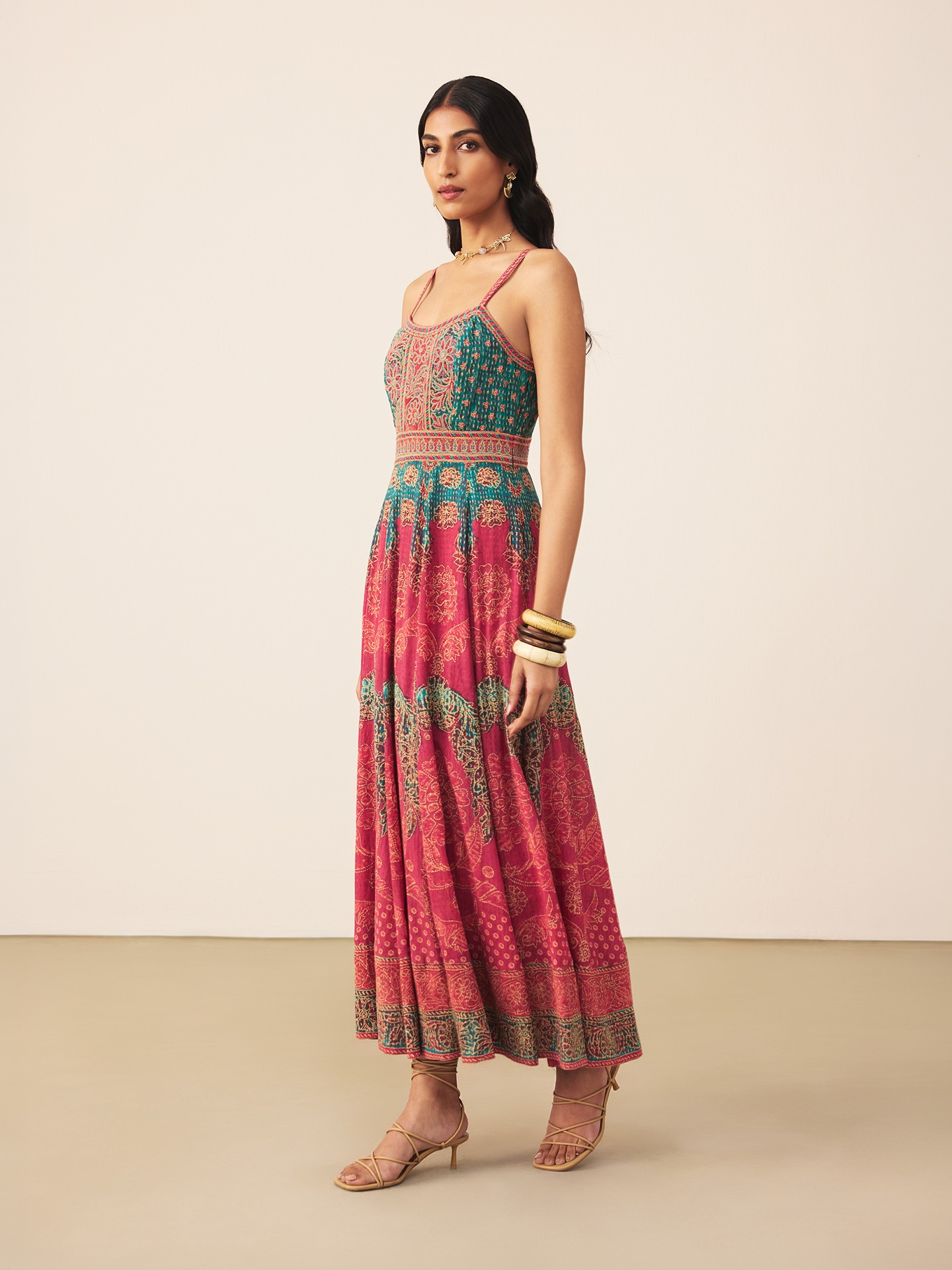 Teal Safflower Long Dress