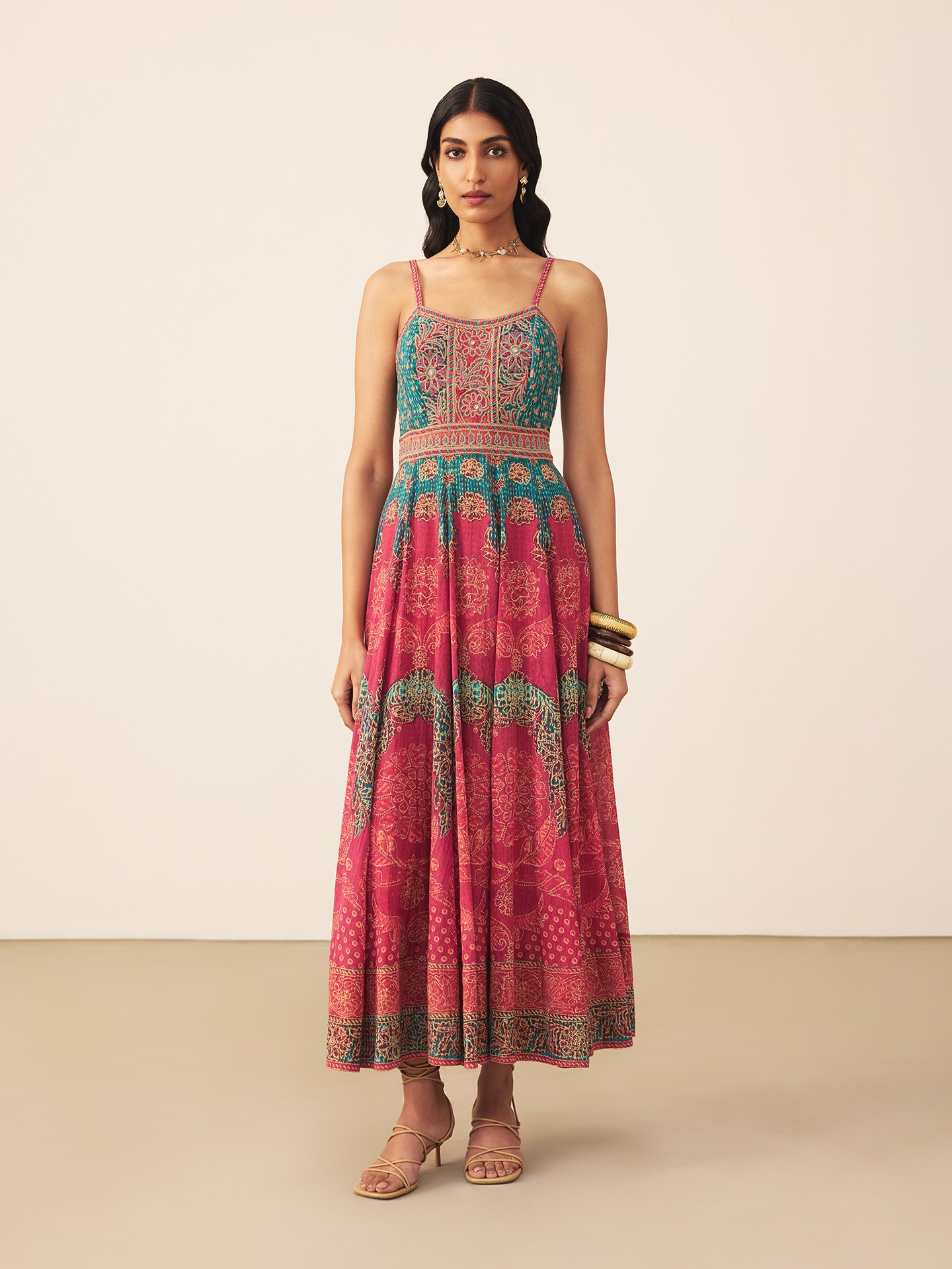 Teal Safflower Long Dress