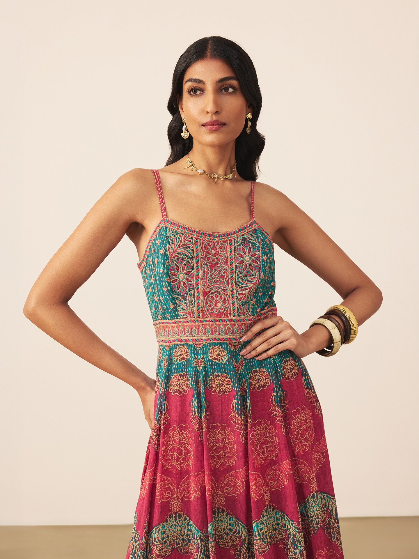 Teal Safflower Long Dress