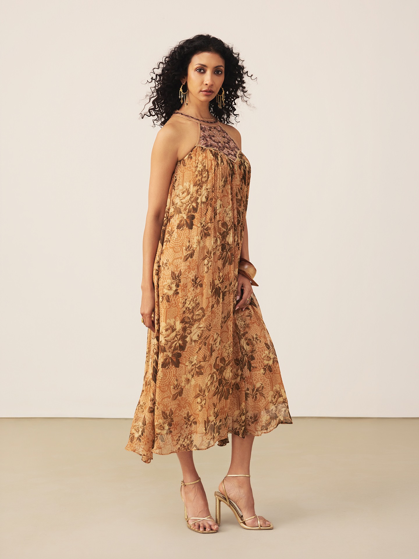 Brown Flowrence Long Dress