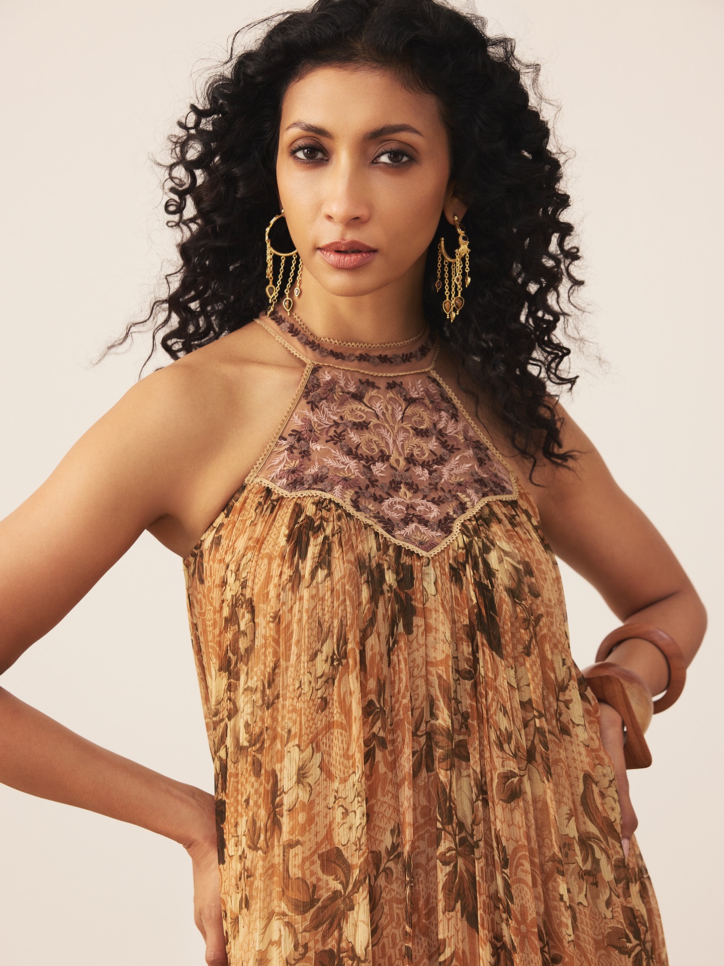 Brown Flowrence Long Dress