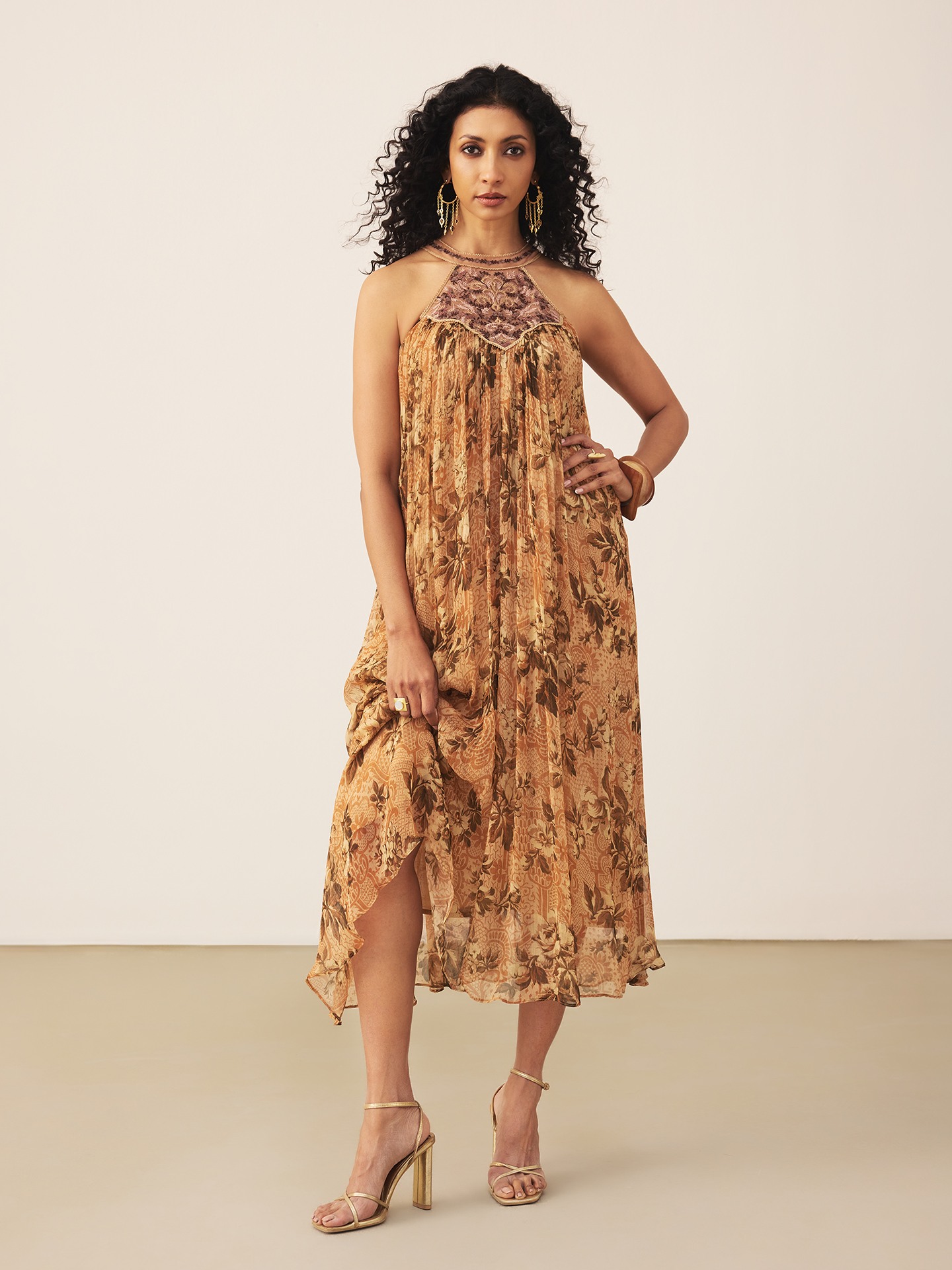 Brown Flowrence Long Dress