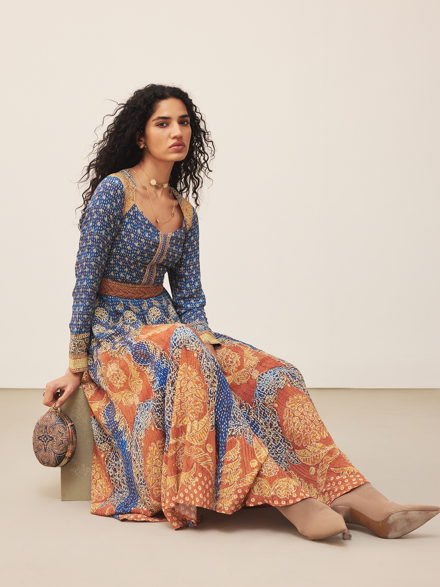 Blue Safflower Long Dress