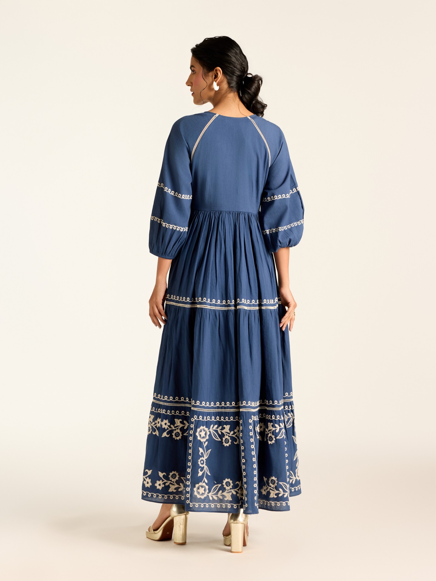 Navy Edwin Emb Long Dress