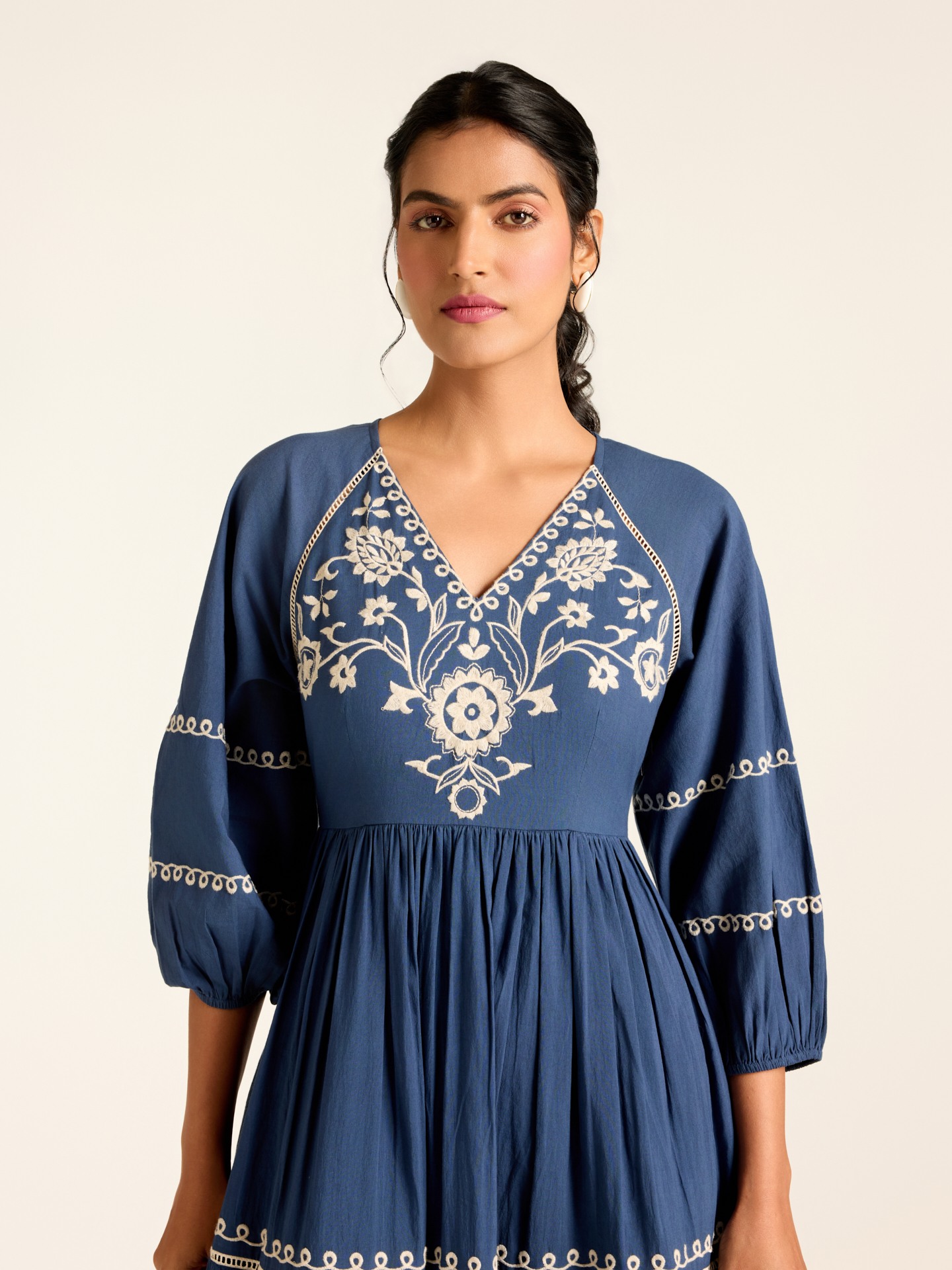 Navy Edwin Emb Long Dress