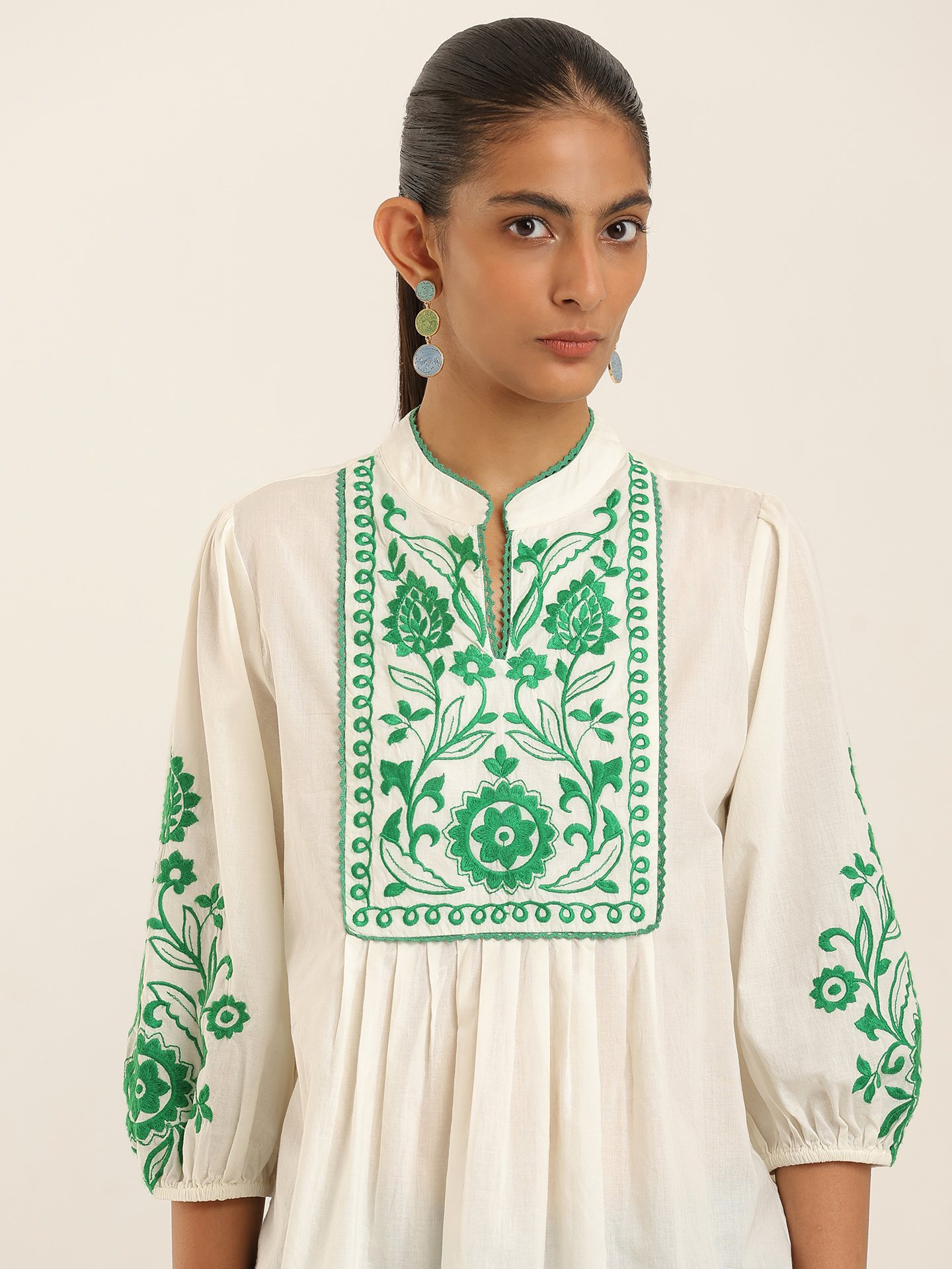 White Green Edwin Emb Short Top