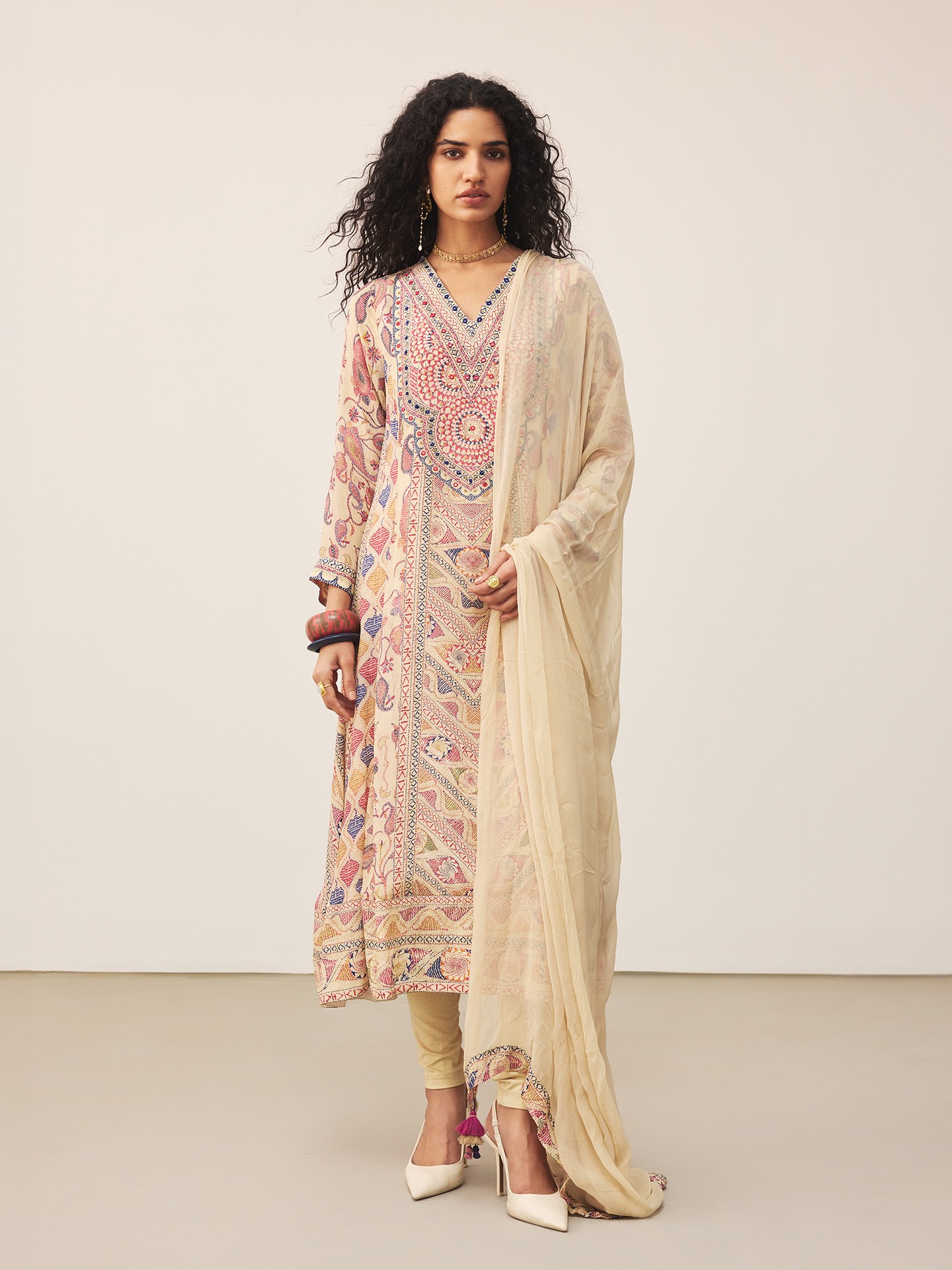 Ecru Kantha Art Suit Set