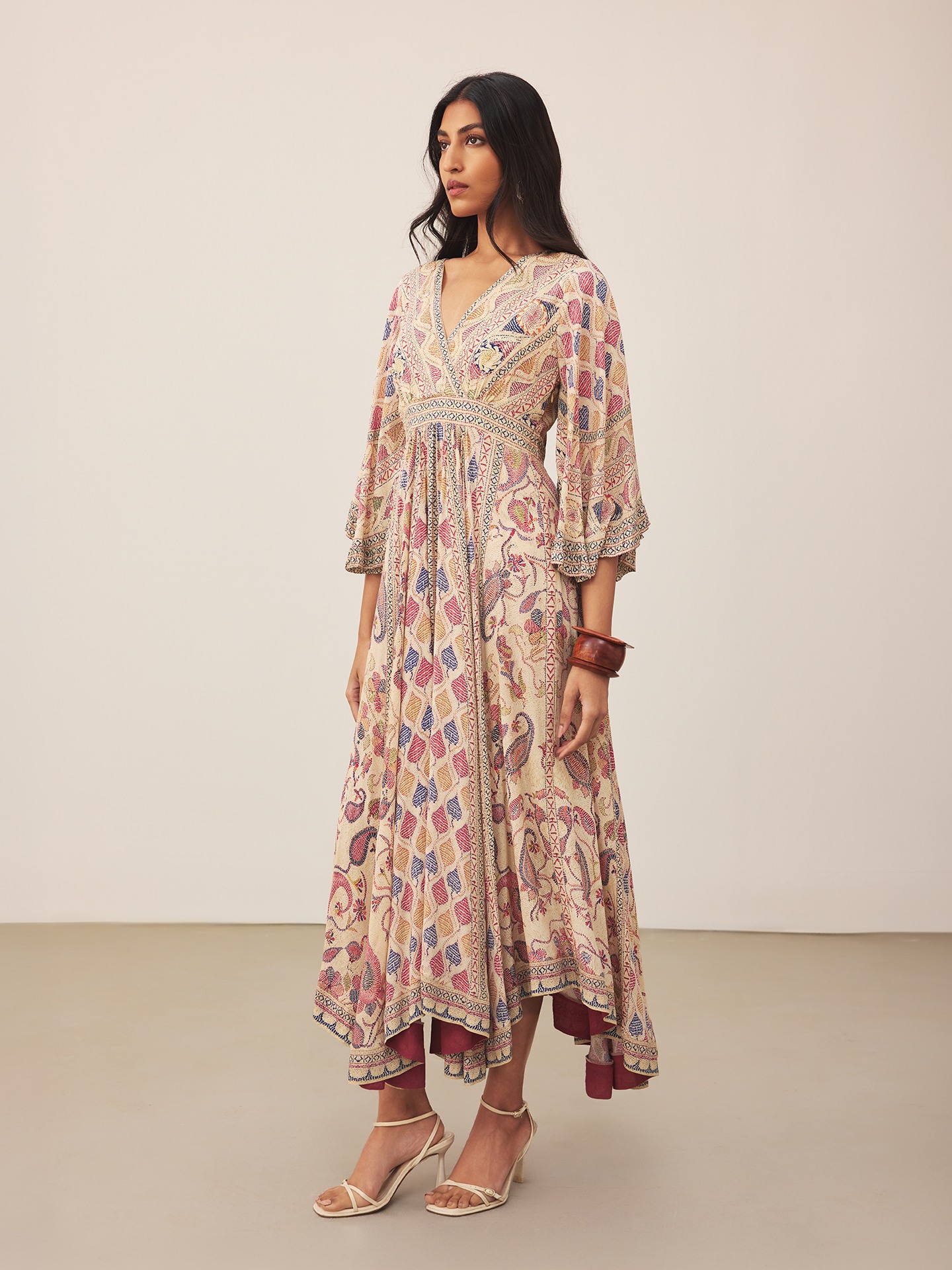 Ecru Kantha Art Long Dress