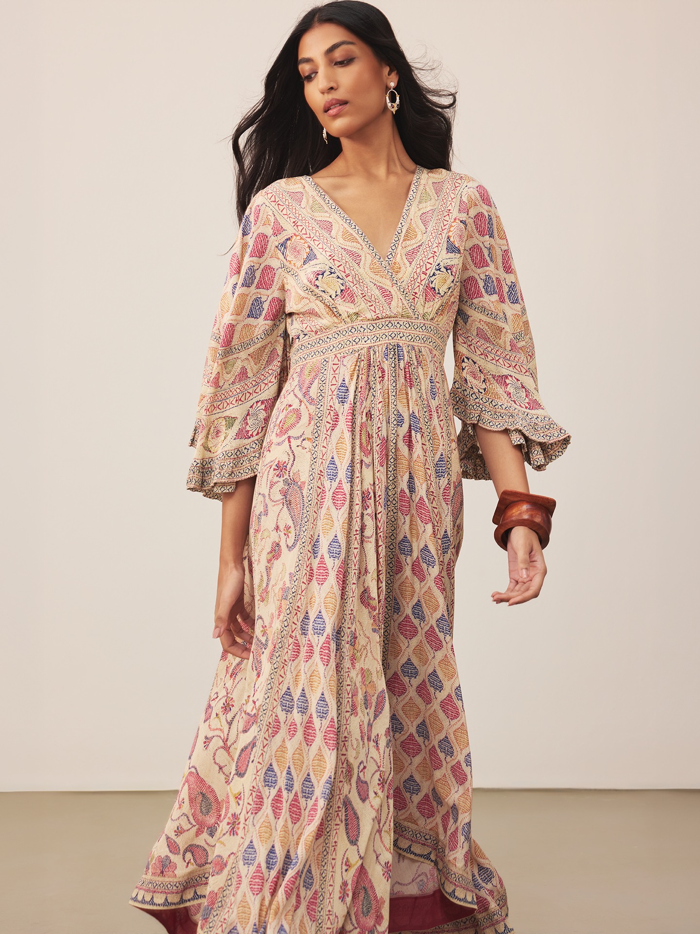 Ecru Kantha Art Long Dress