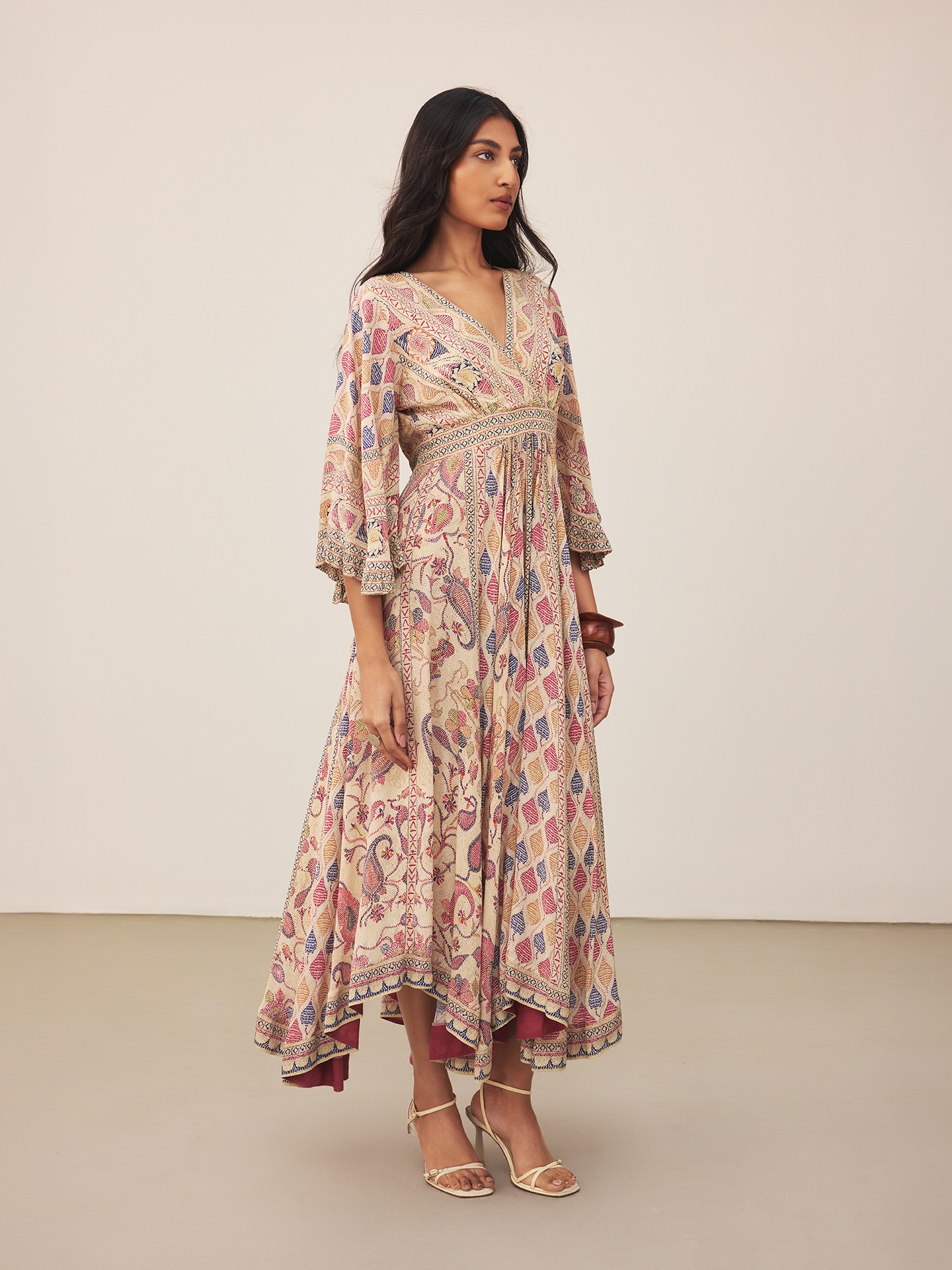 Ecru Kantha Art Long Dress