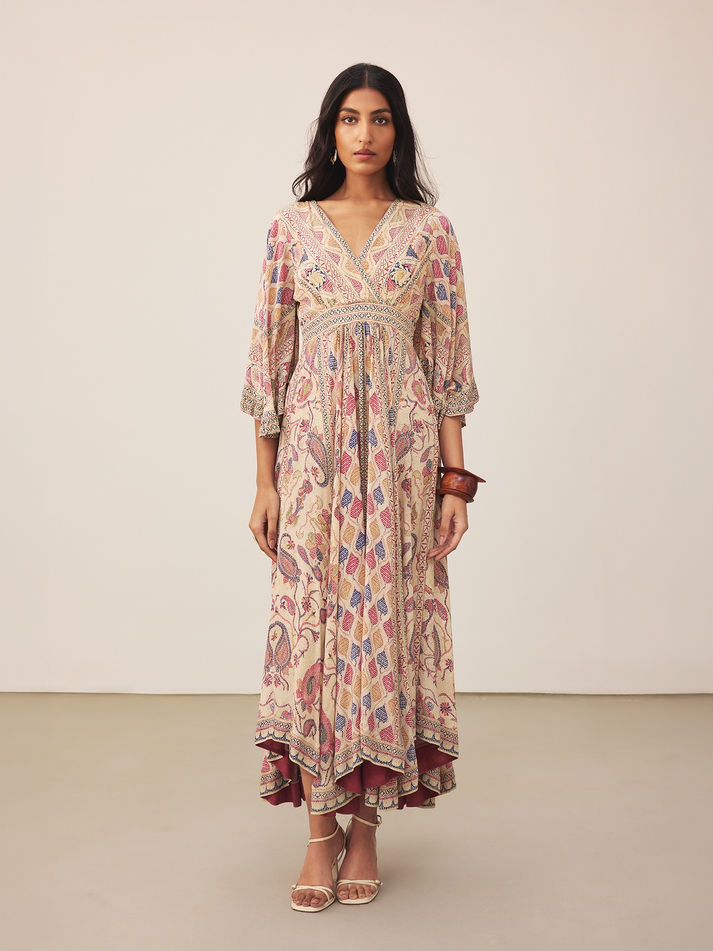 Ecru Kantha Art Long Dress
