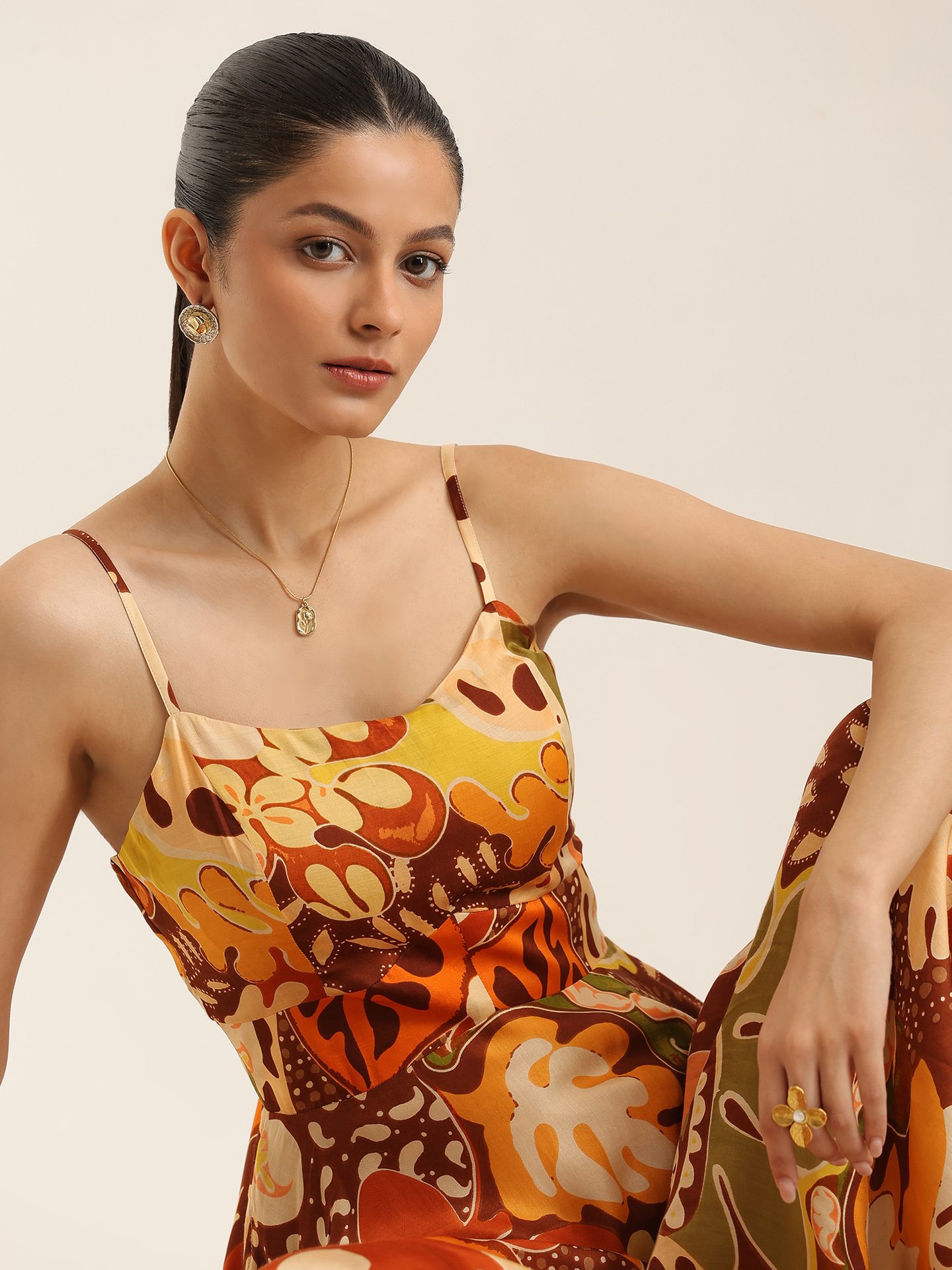 Multi Brown Margo Long Dress