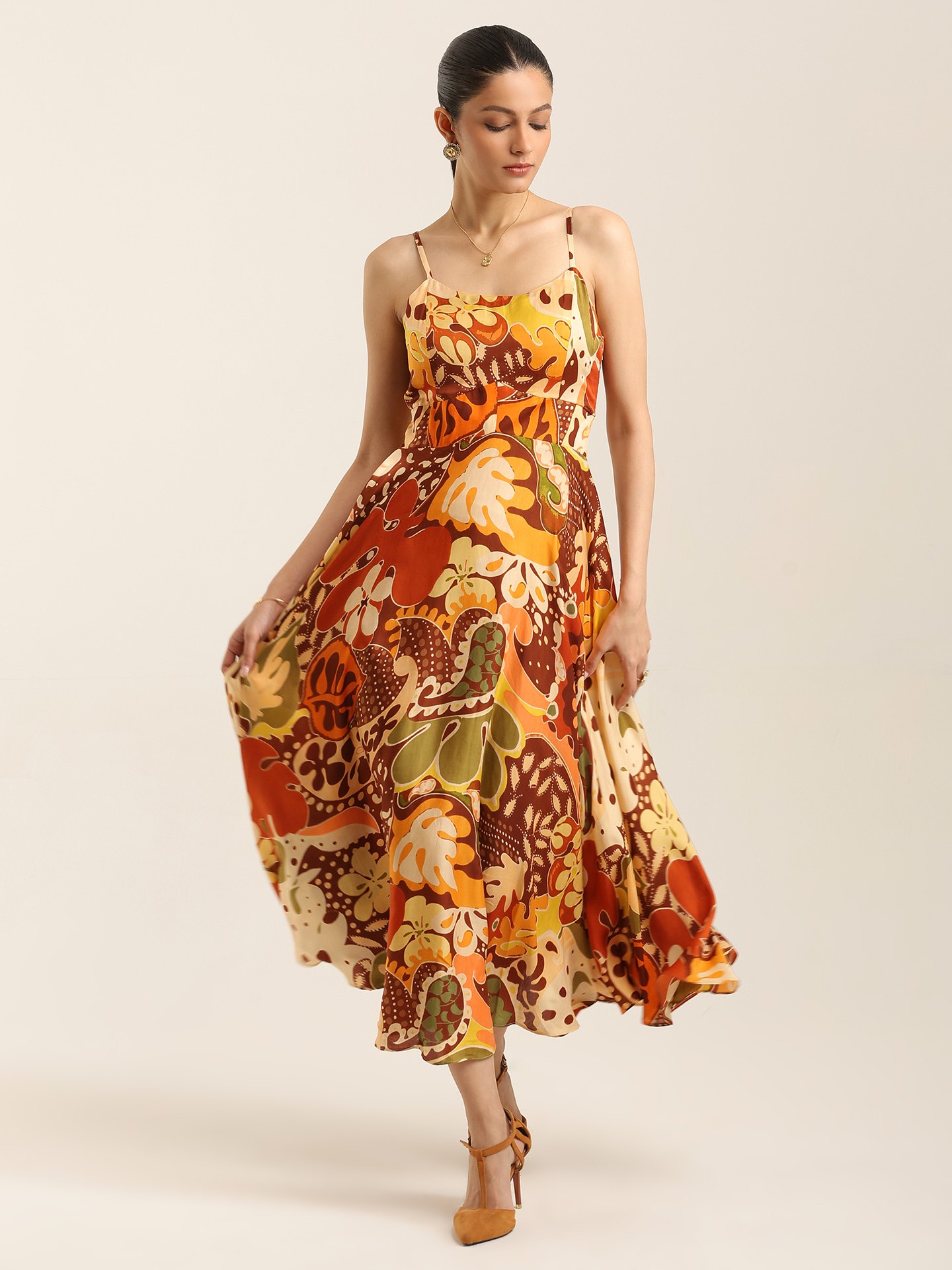 Multi Brown Margo Long Dress