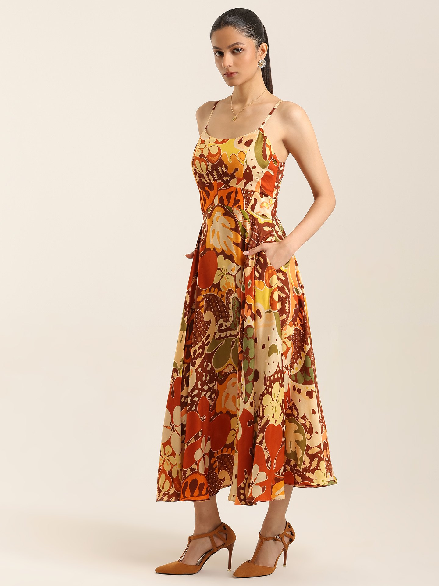 Multi Brown Margo Long Dress
