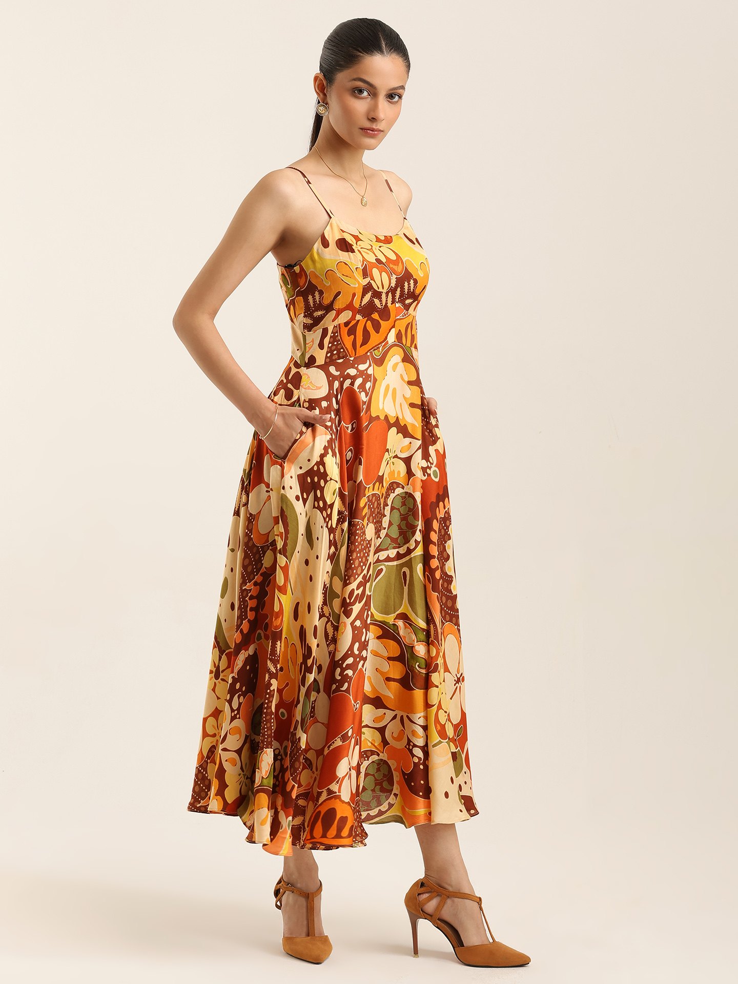 Multi Brown Margo Long Dress