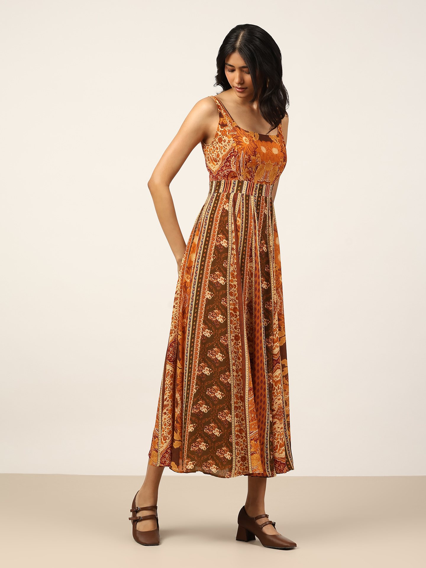 Brown Pitchhpatch Long Dress