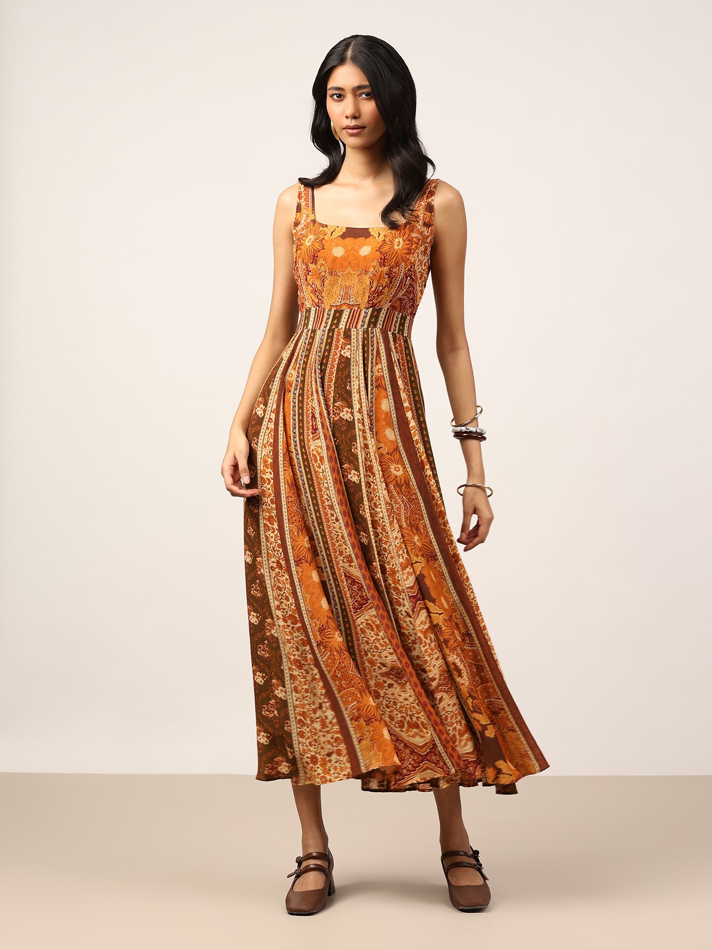Brown Pitchhpatch Long Dress