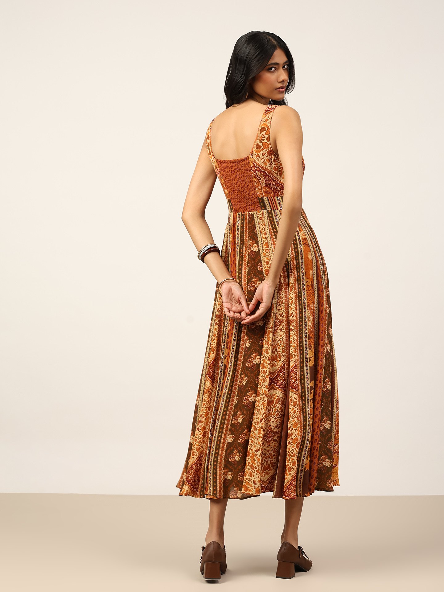 Brown Pitchhpatch Long Dress