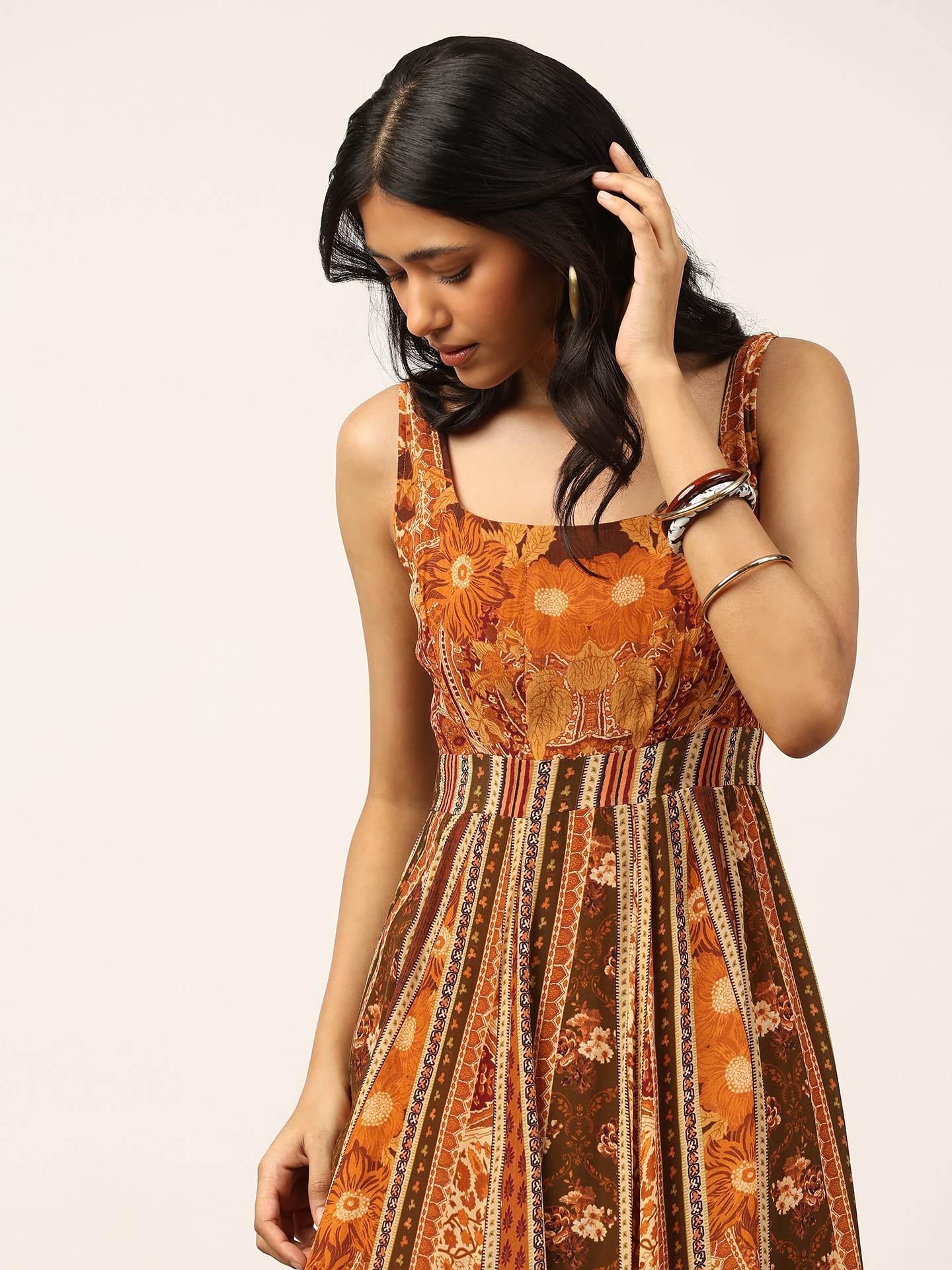 Brown Pitchhpatch Long Dress
