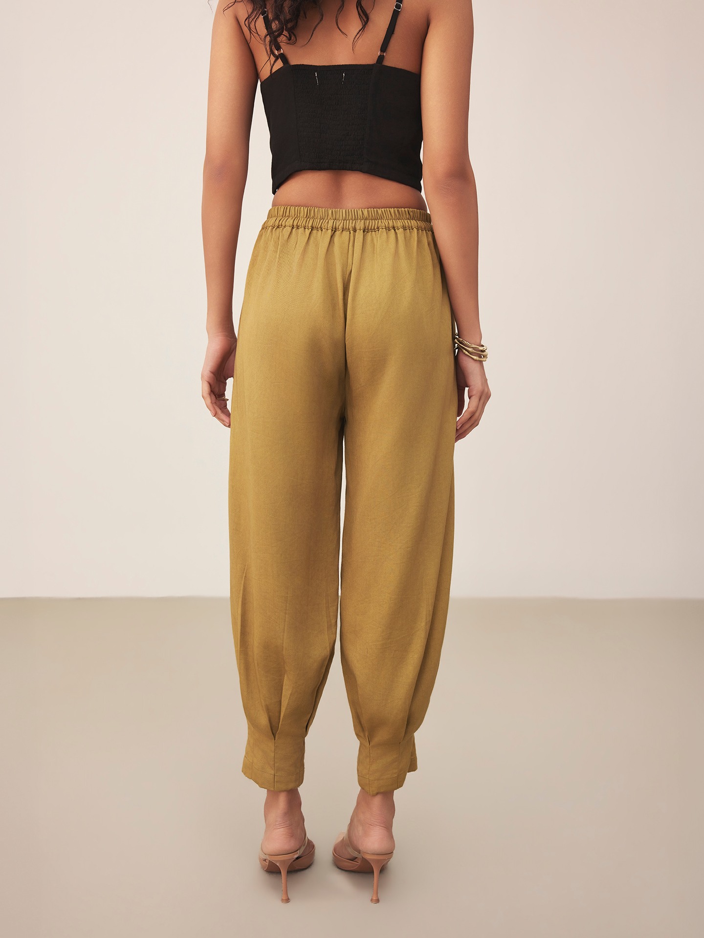 Khaki Box Pleated Pants