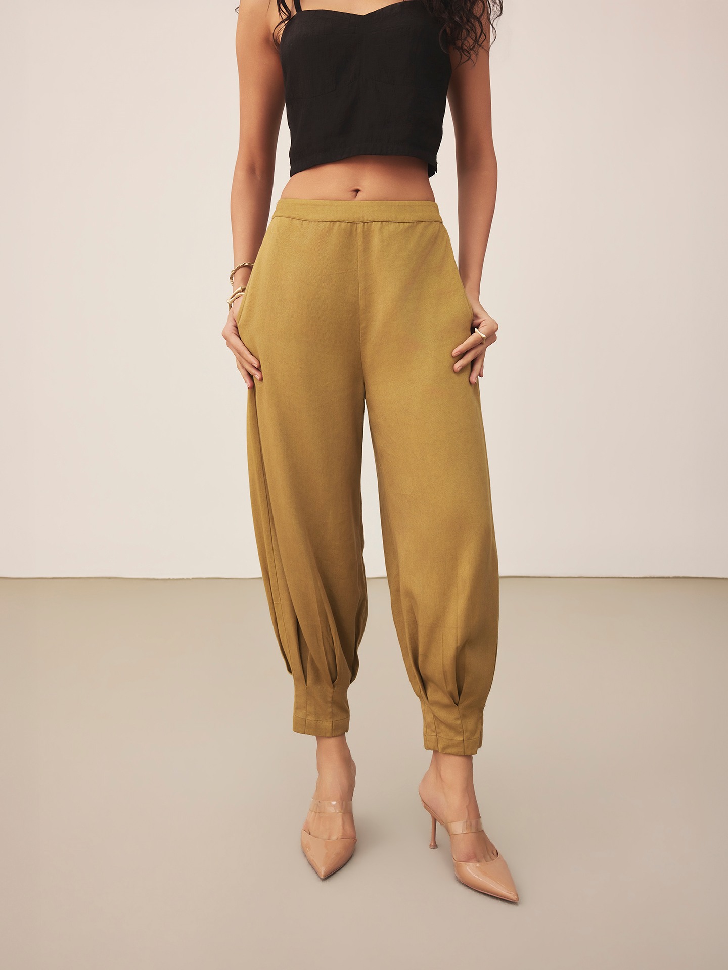 Khaki Box Pleated Pants