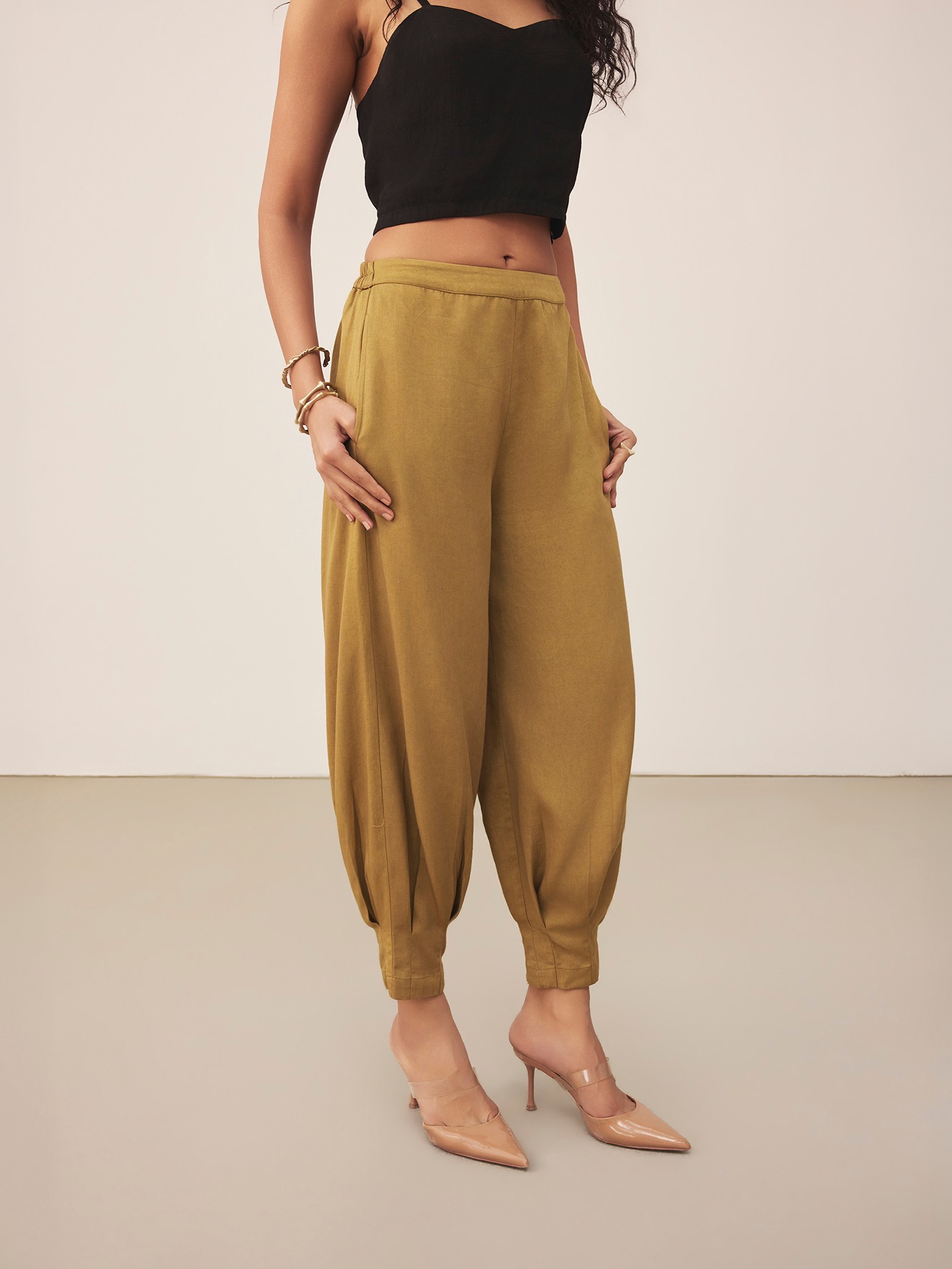 Khaki Box Pleated Pants