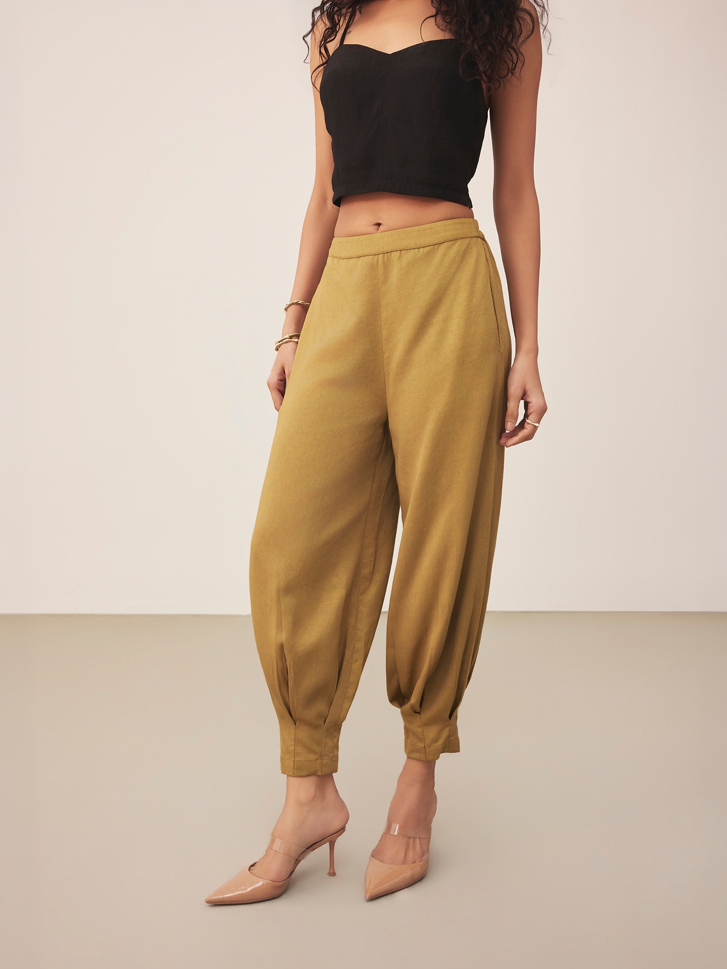 Khaki Box Pleated Pants