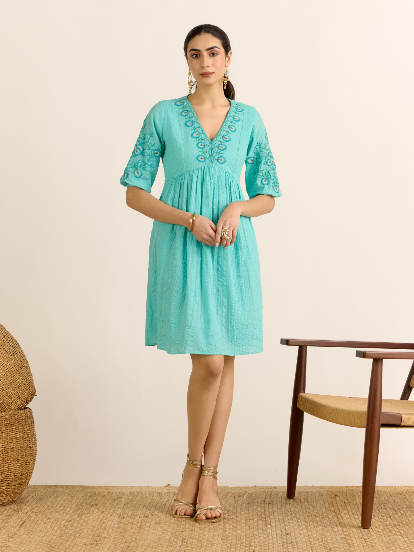 Turquiose Zane Solid Short Dress