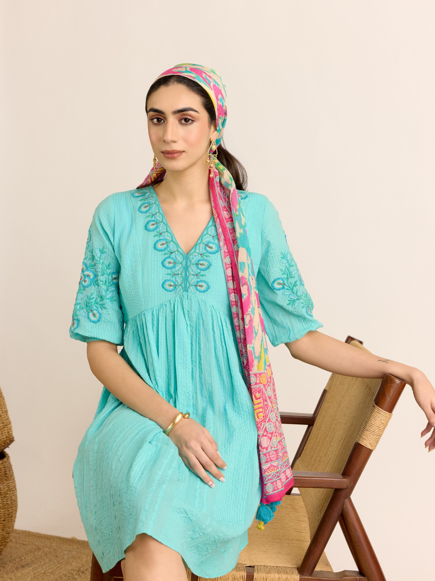 Turquiose Zane Solid Short Dress