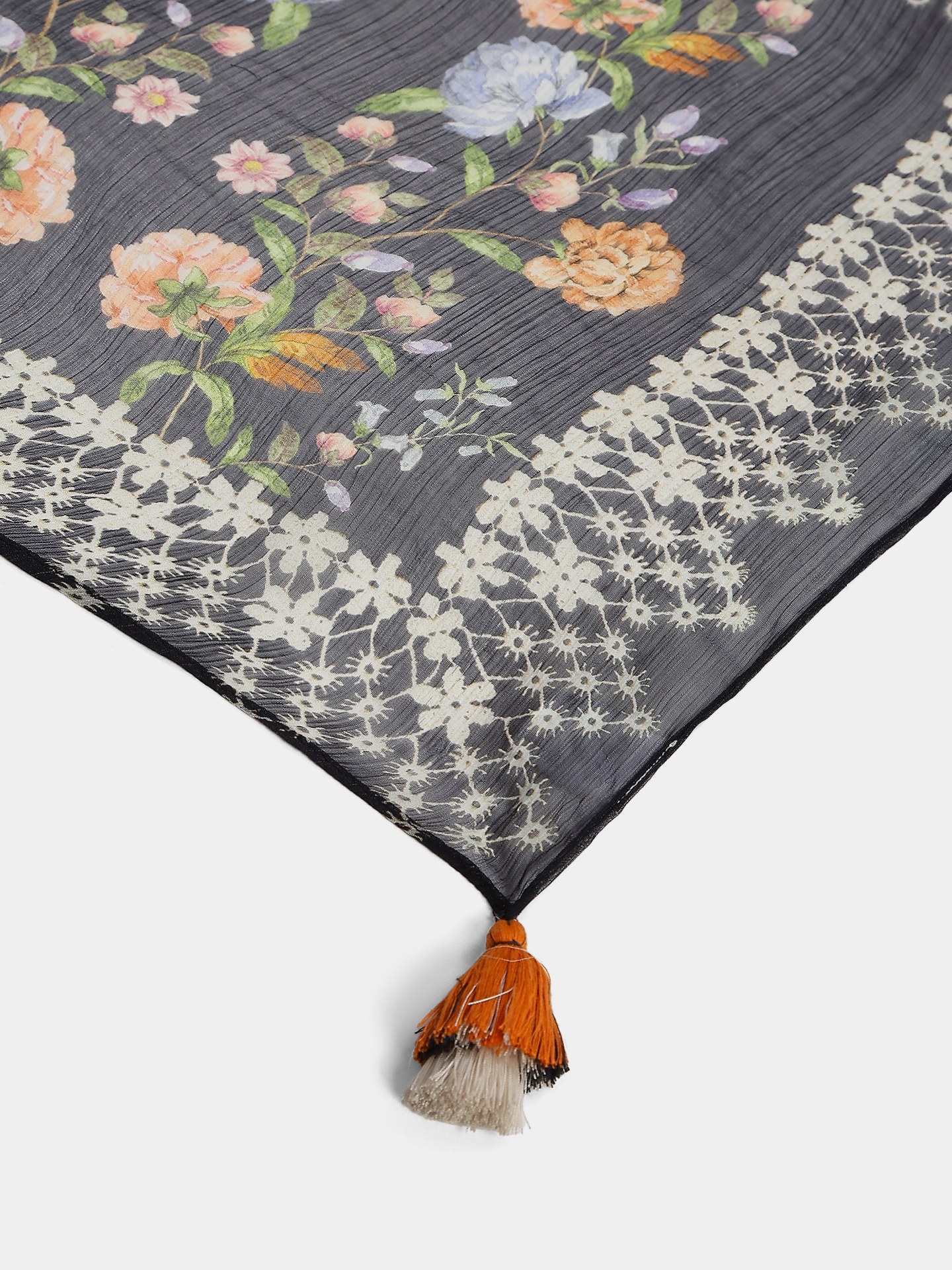Navy Flower Lace Scarf