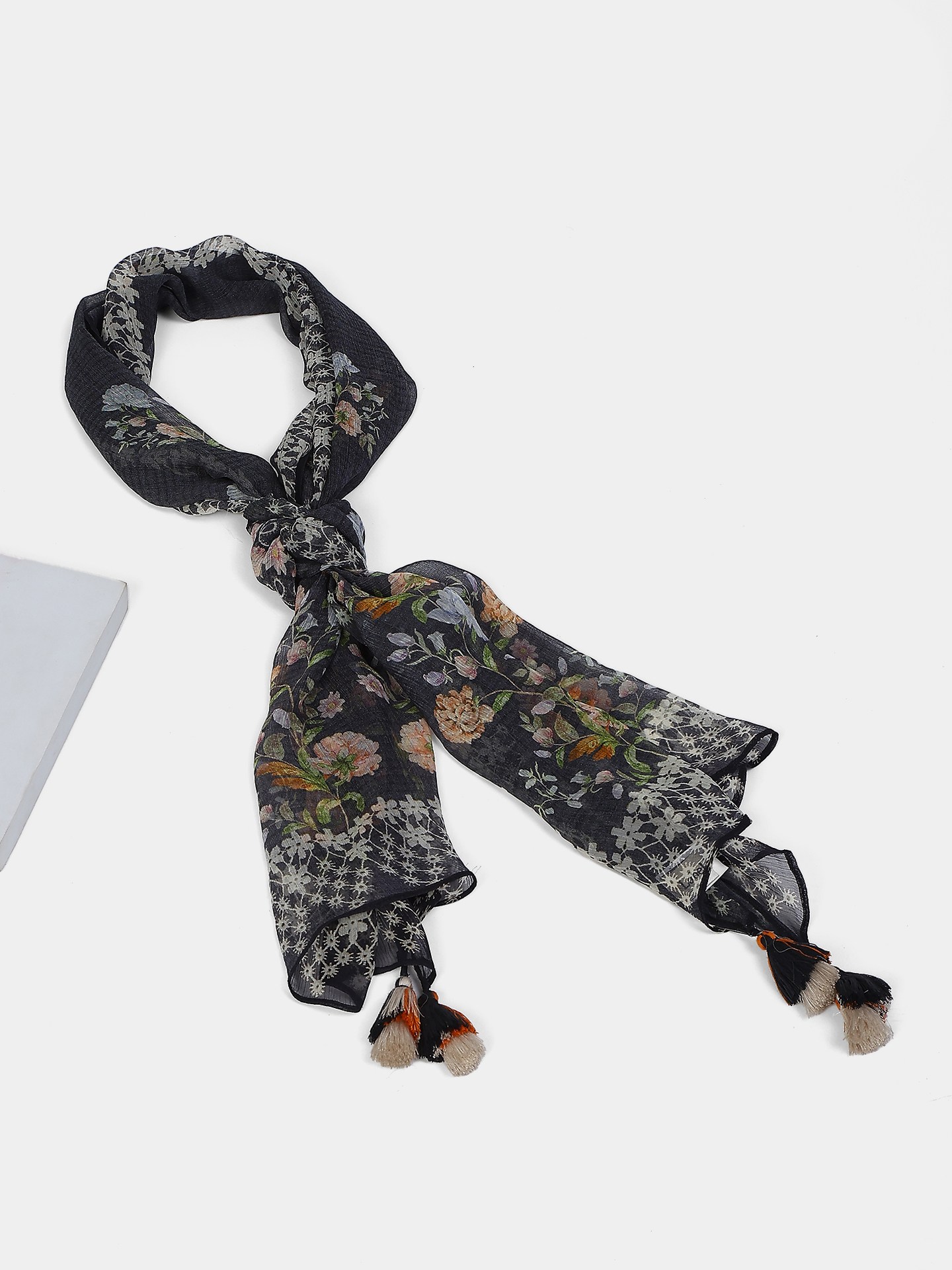 Navy Flower Lace Scarf