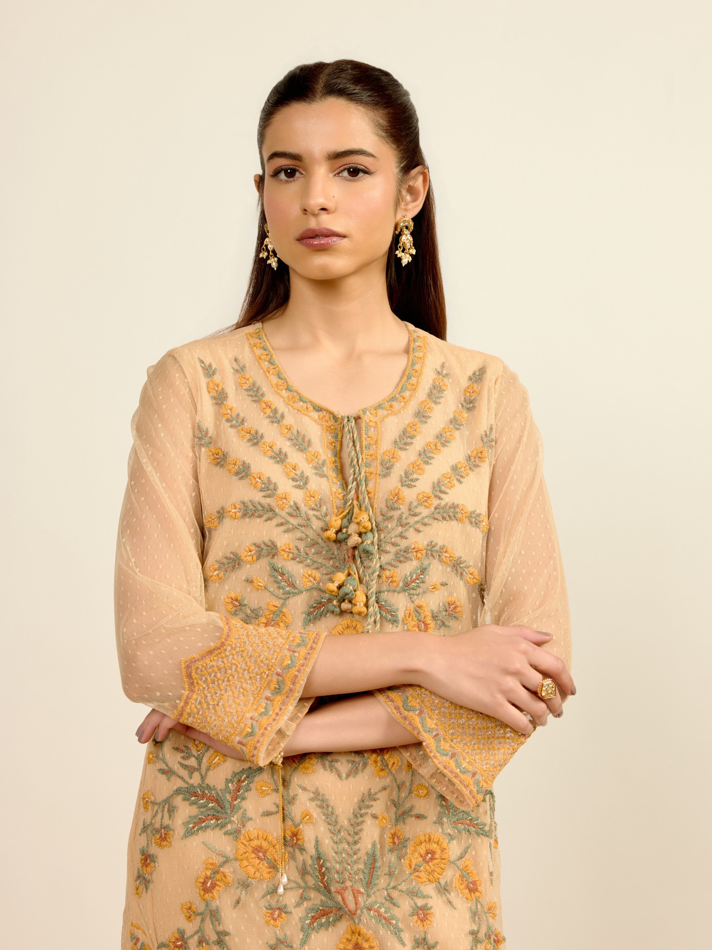 Beige Junie Solid  Suit Set