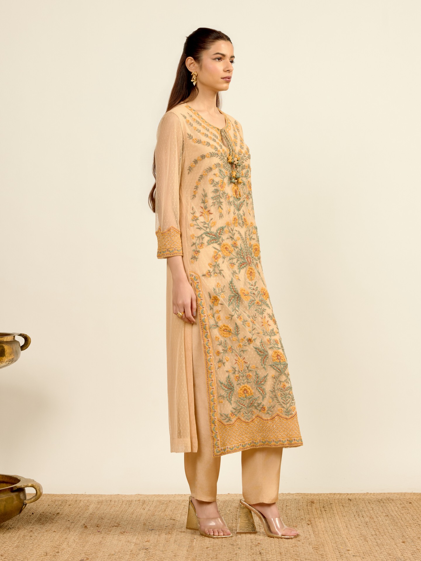 Beige Junie Solid  Suit Set