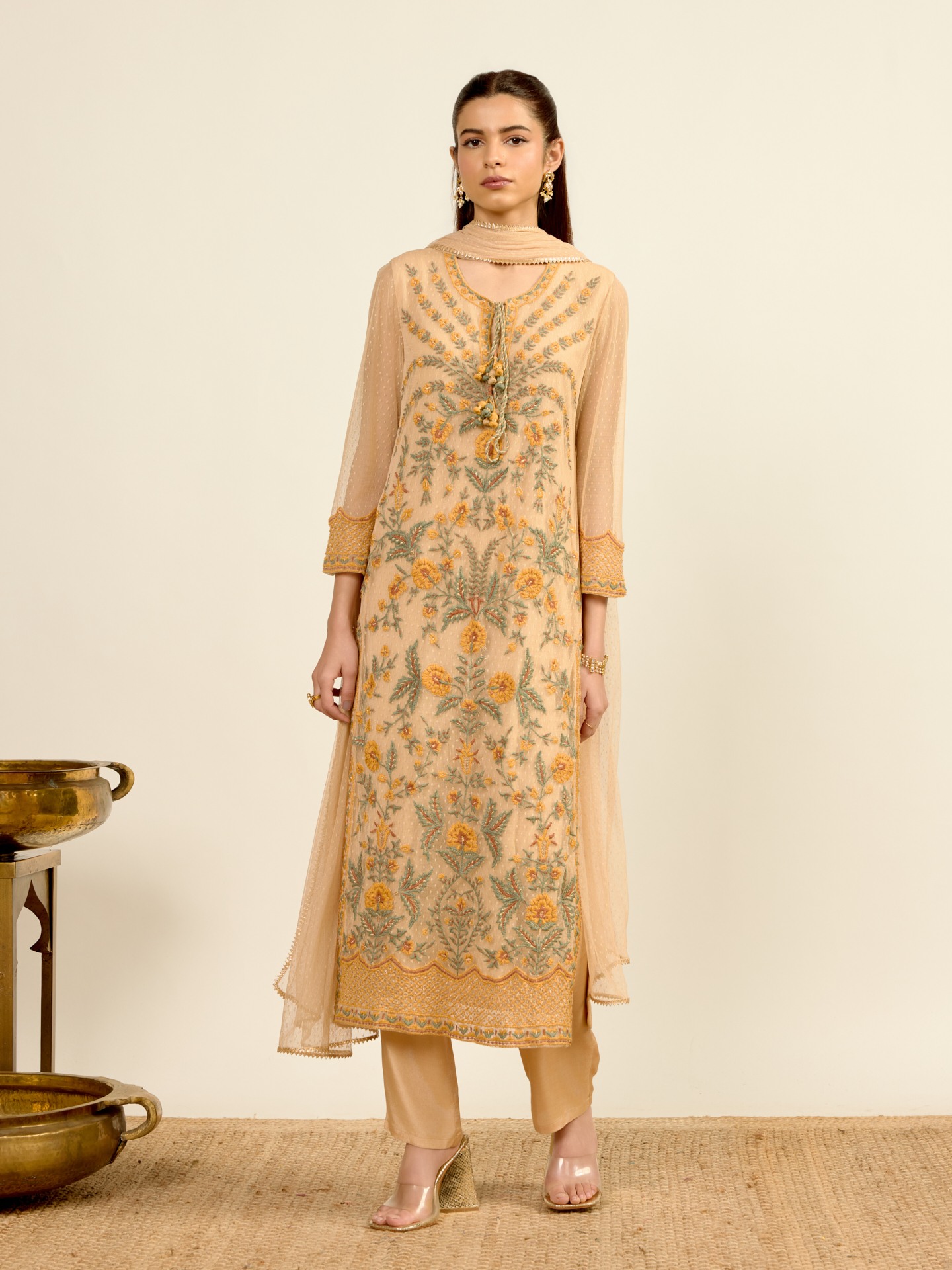 Beige Junie Solid  Suit Set