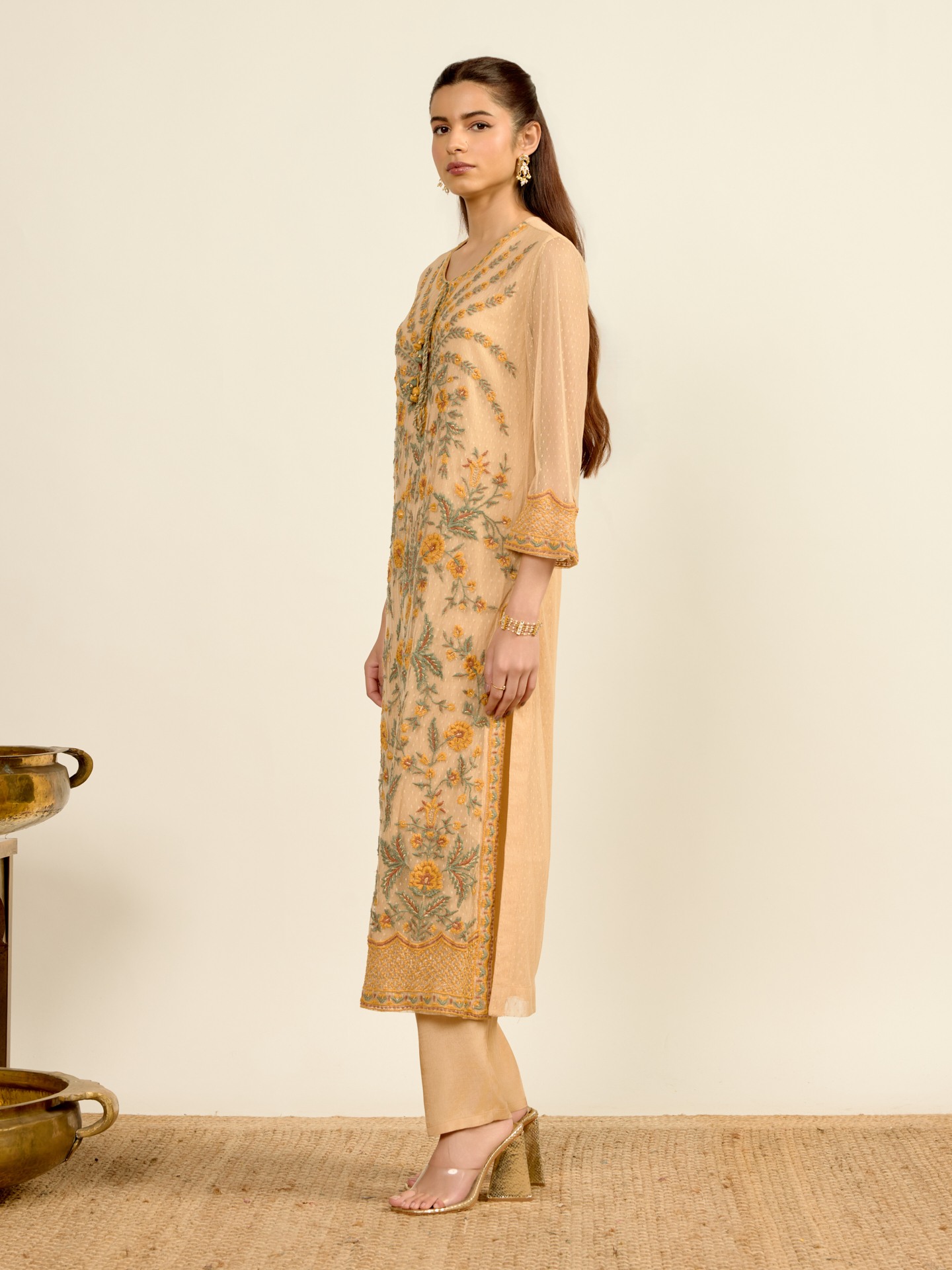 Beige Junie Solid  Suit Set