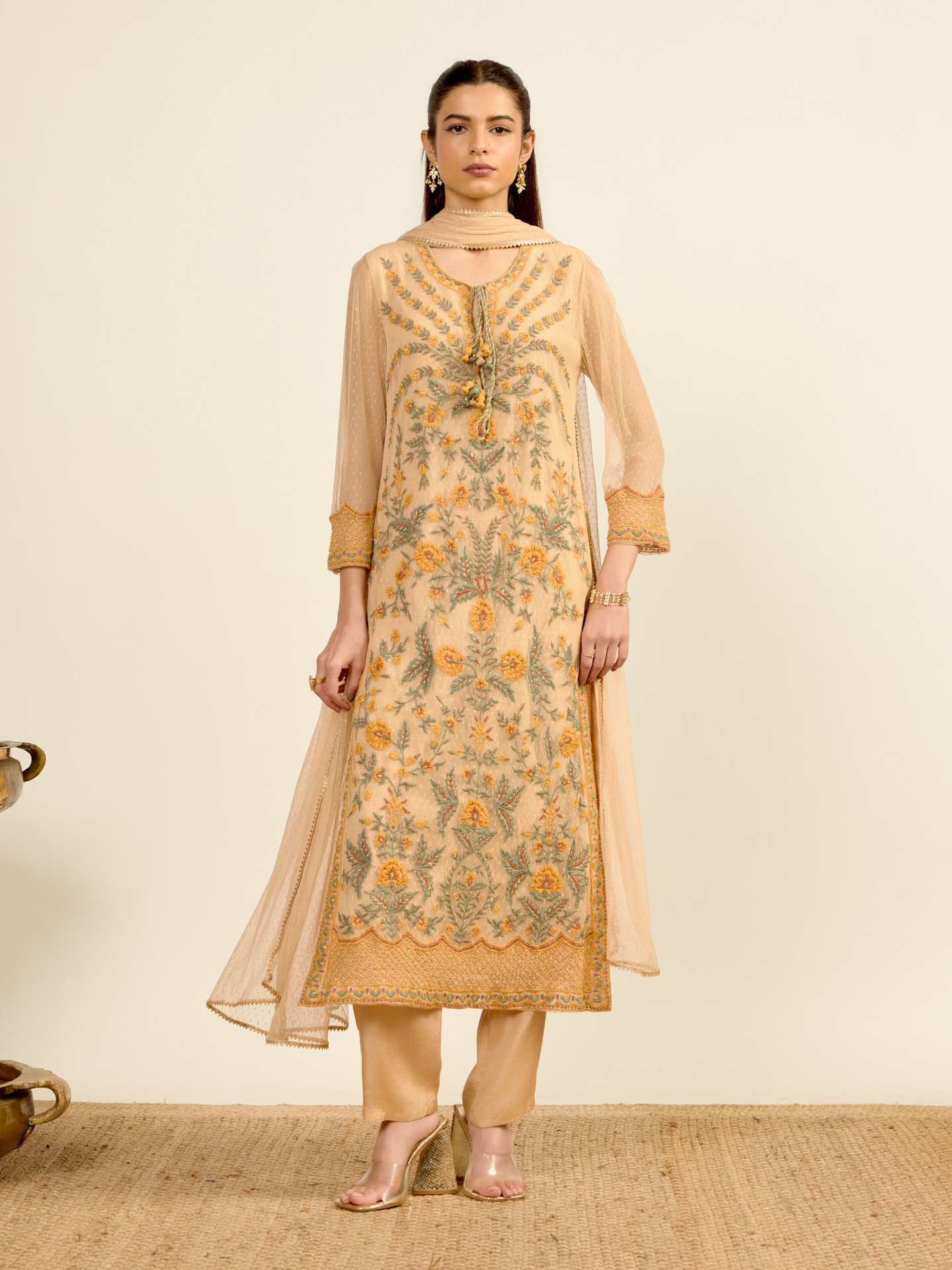 Beige Junie Solid  Suit Set