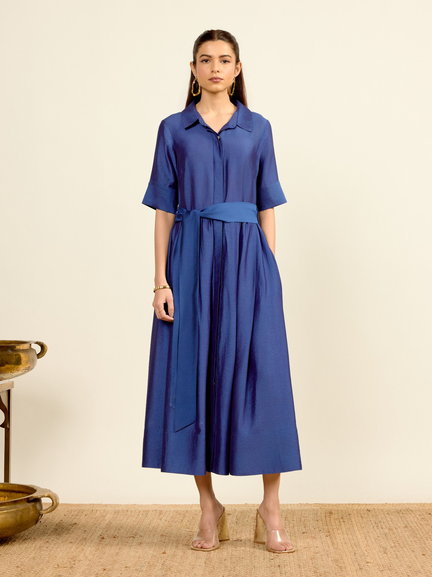 Blue Vinayak Solid Long Dress