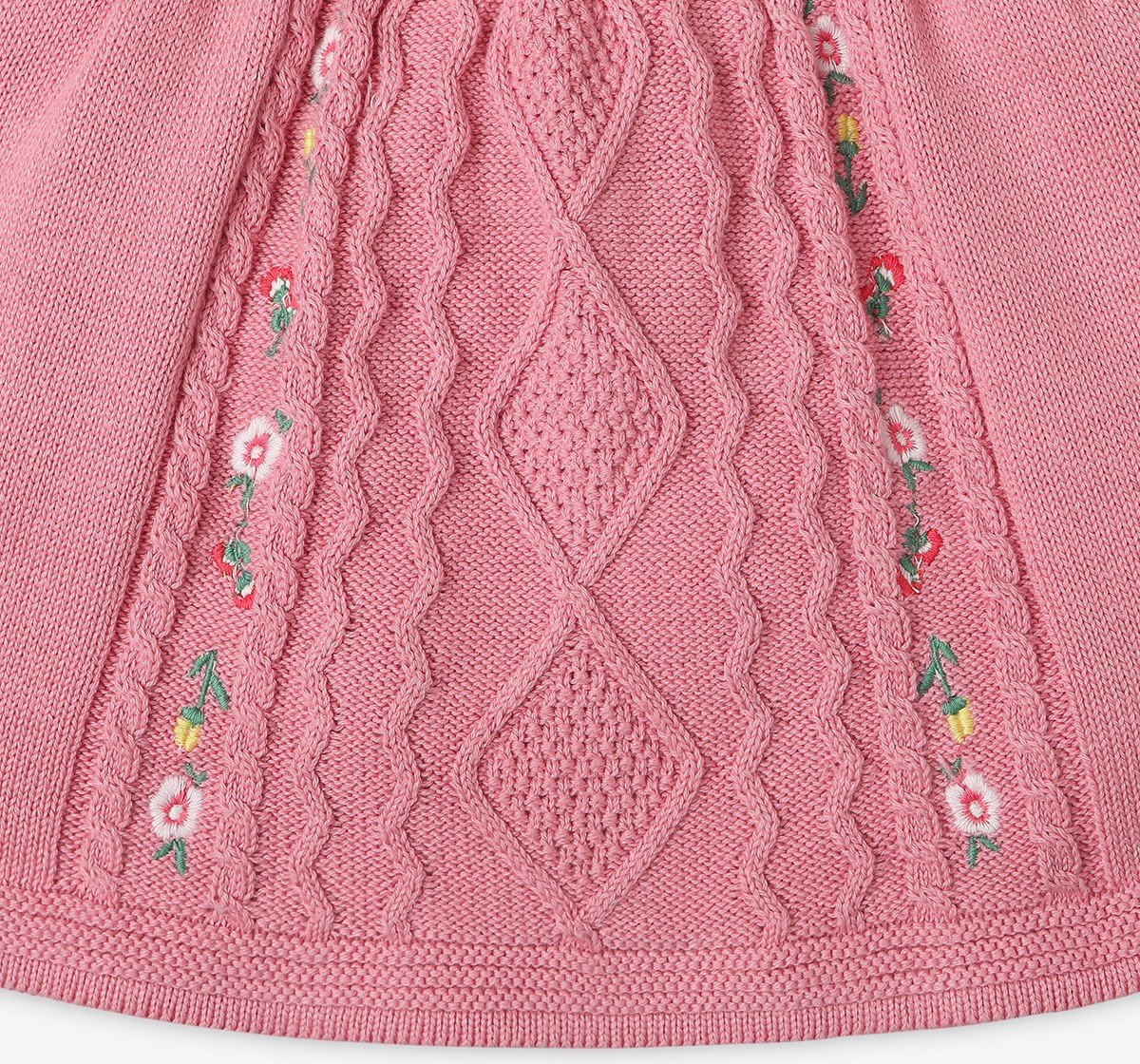 Infant Girls Embroidered 100% Cotton Sweater Dress - Pink