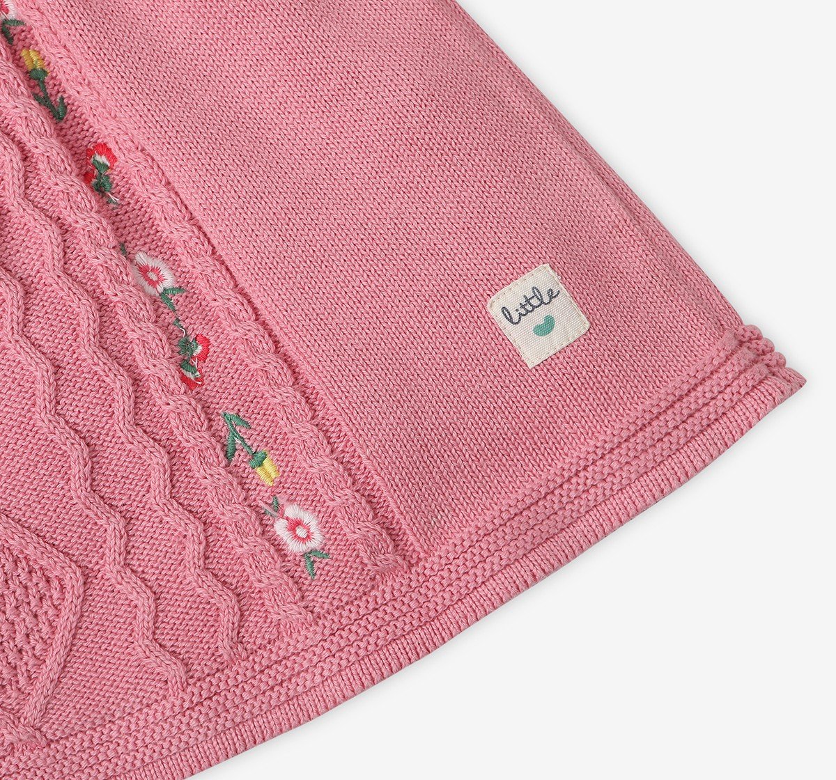 Infant Girls Embroidered 100% Cotton Sweater Dress - Pink