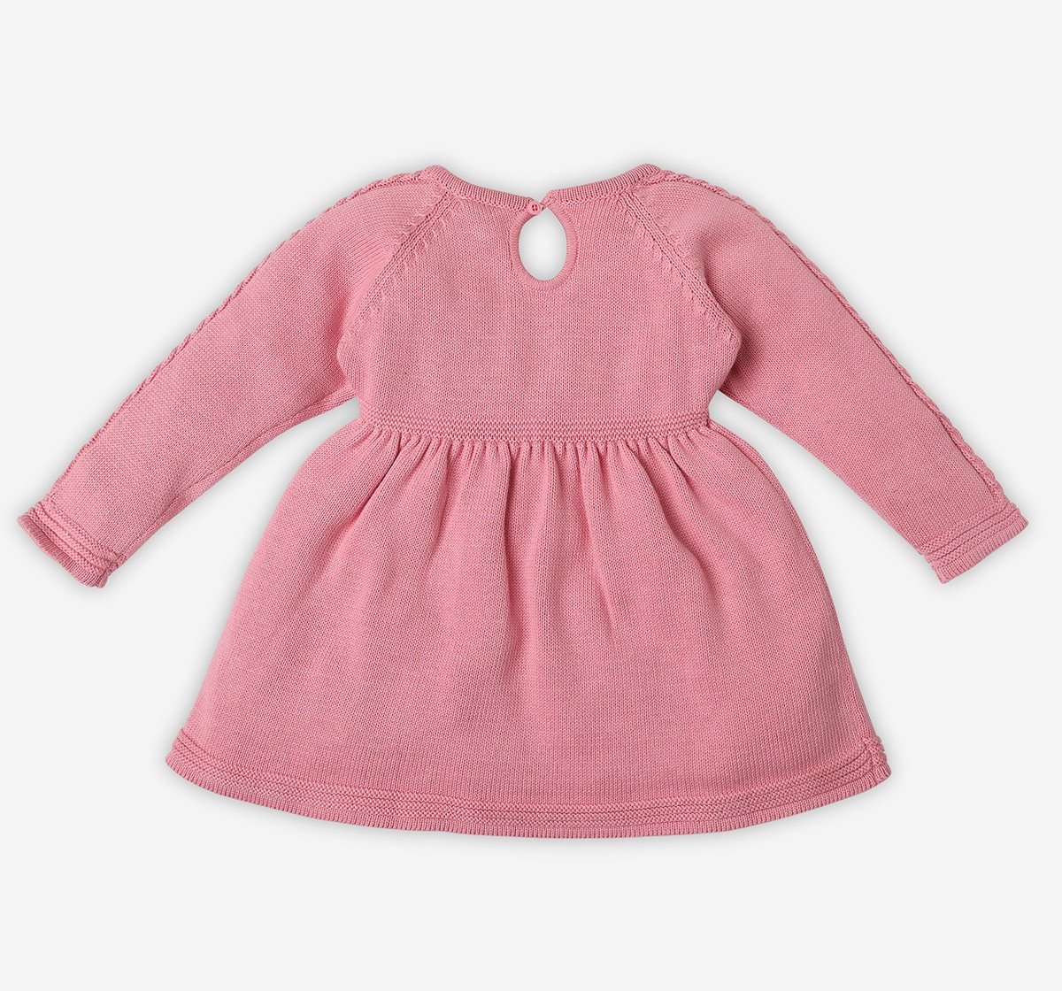 Infant Girls Embroidered 100% Cotton Sweater Dress - Pink